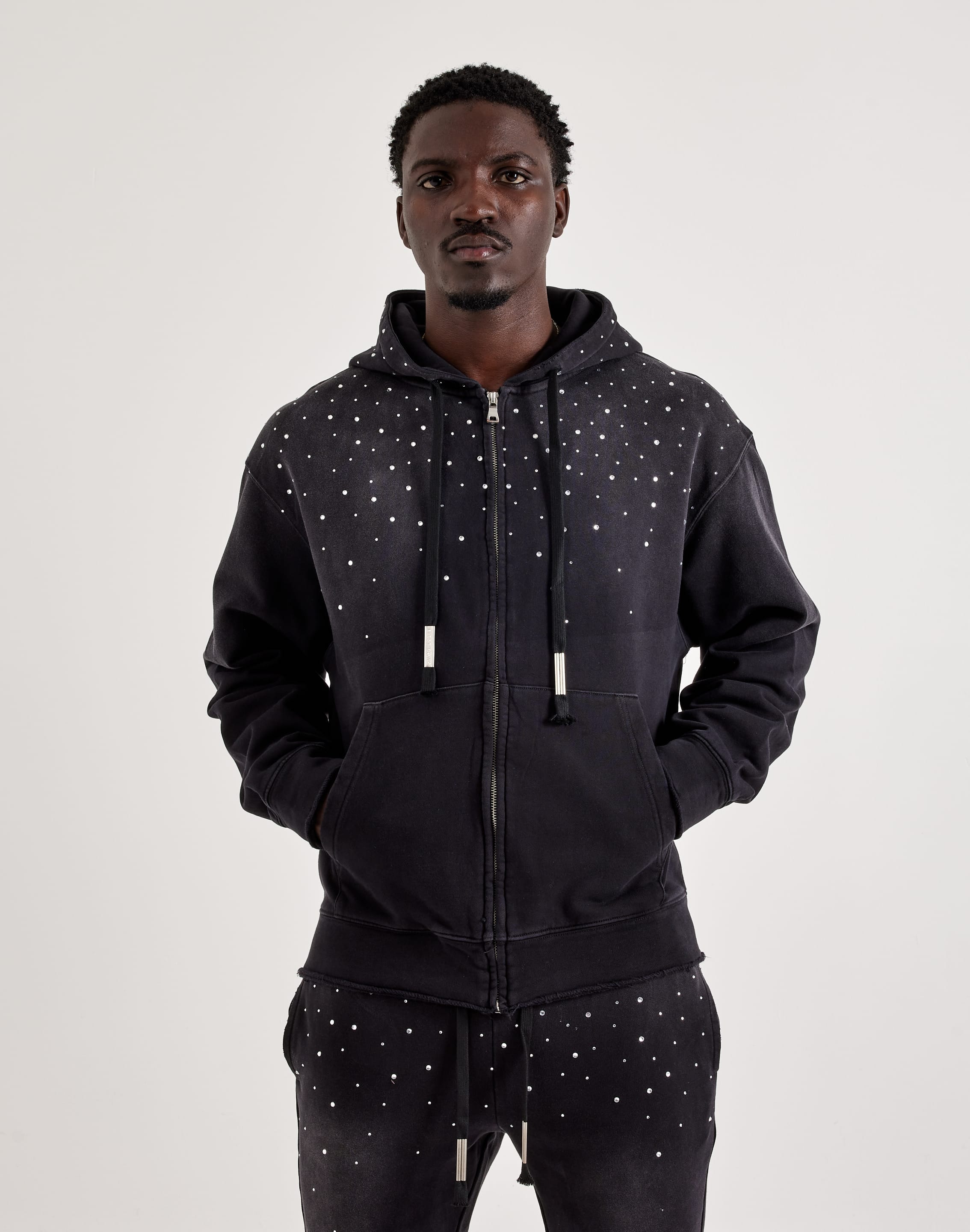 First Row Rhinestone Full - Zip Fleece Hoodie