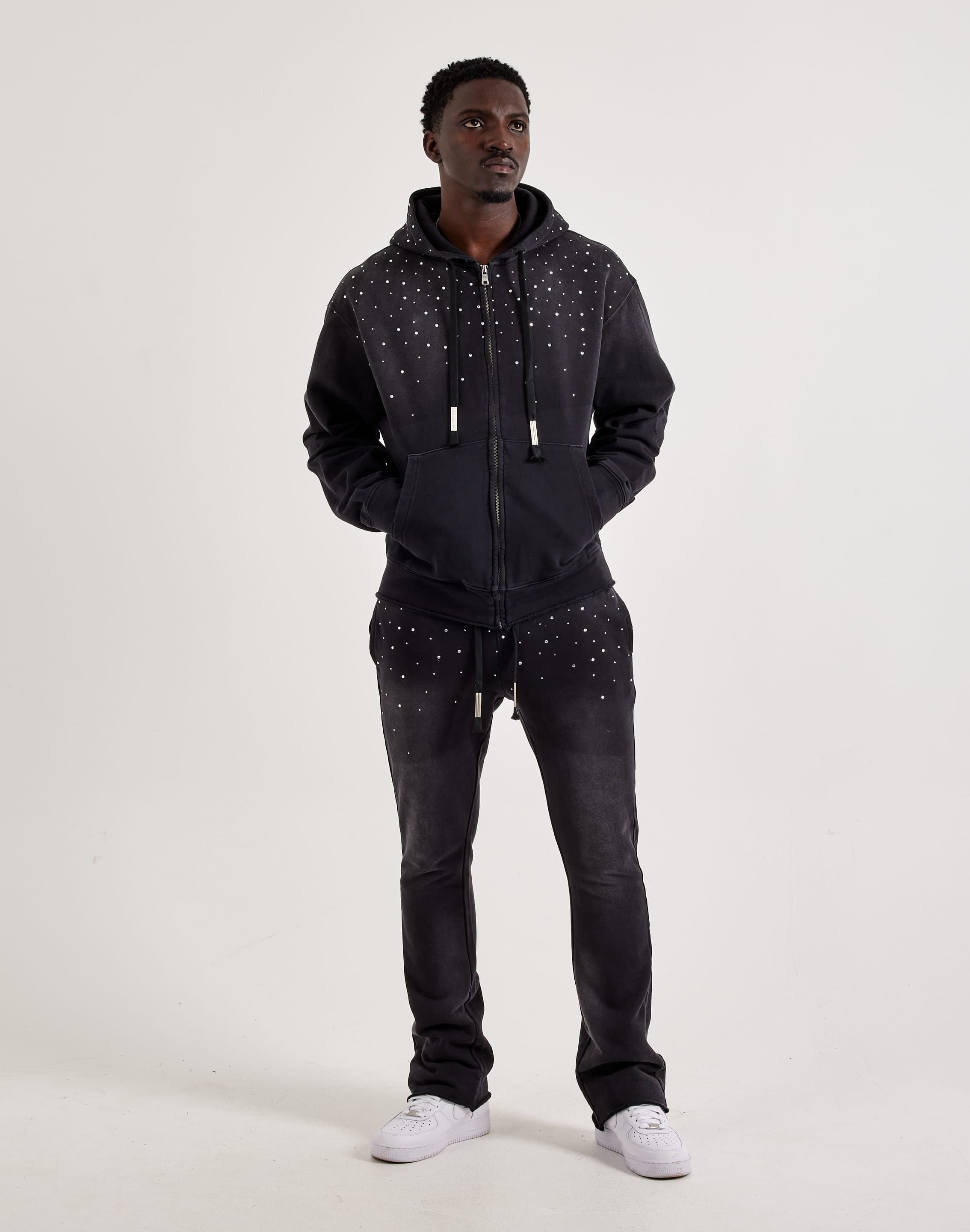 First Row Rhinestone Full - Zip Fleece Hoodie