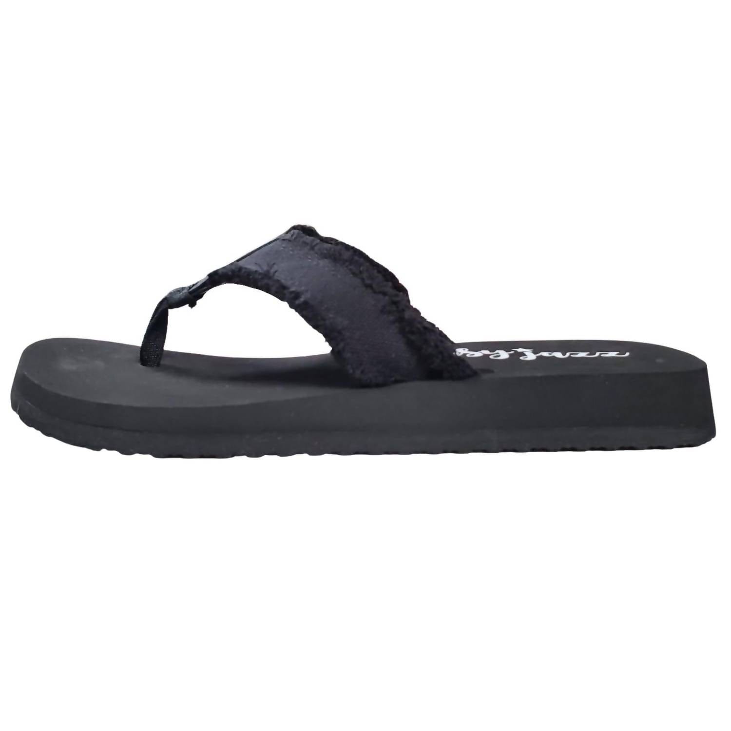 Fashion Women's Encore Frayed Top Fashion Flip Flop Sandal In Black