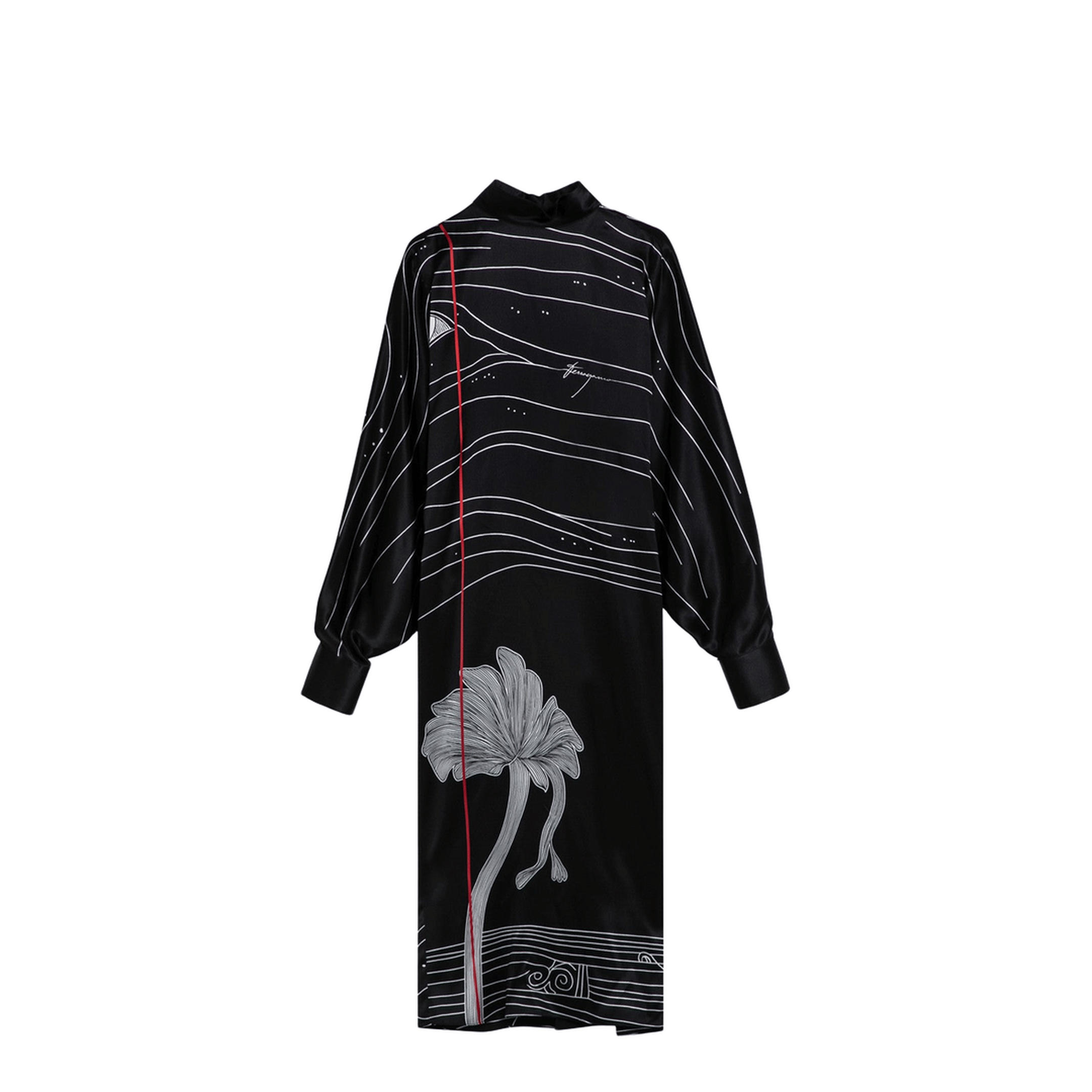 Ferragamo Black Silk Satin Midi Dress