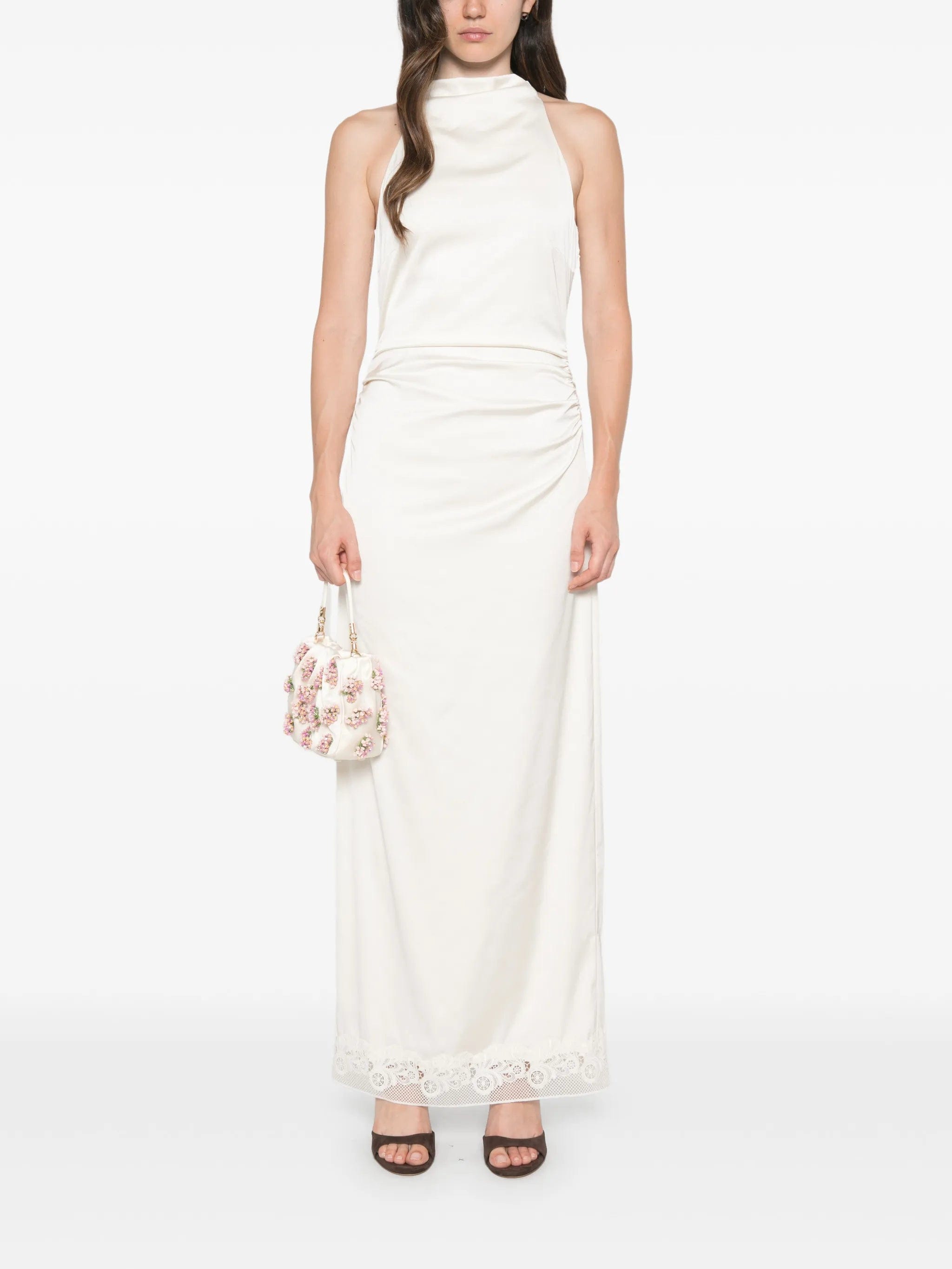 Rotate Birger Christensen lace - trim ruched maxi dress