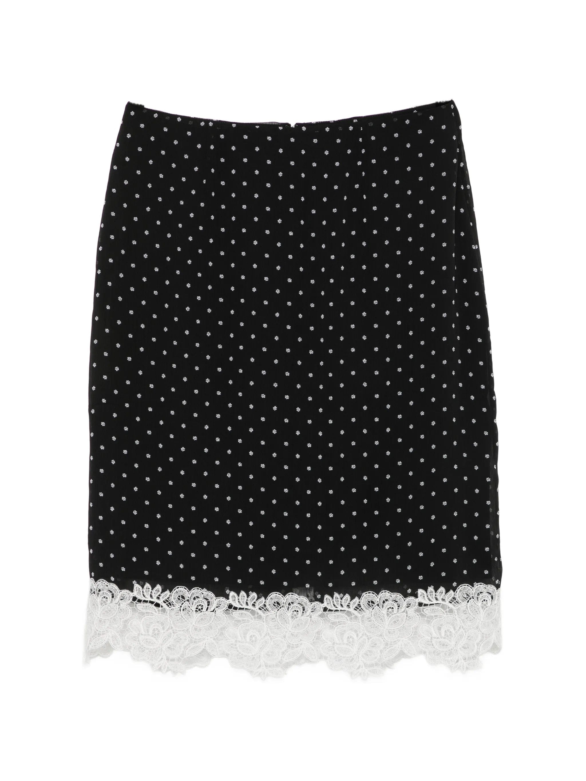 Rotate Birger Christensen polka - dot lace - trim midi skirt
