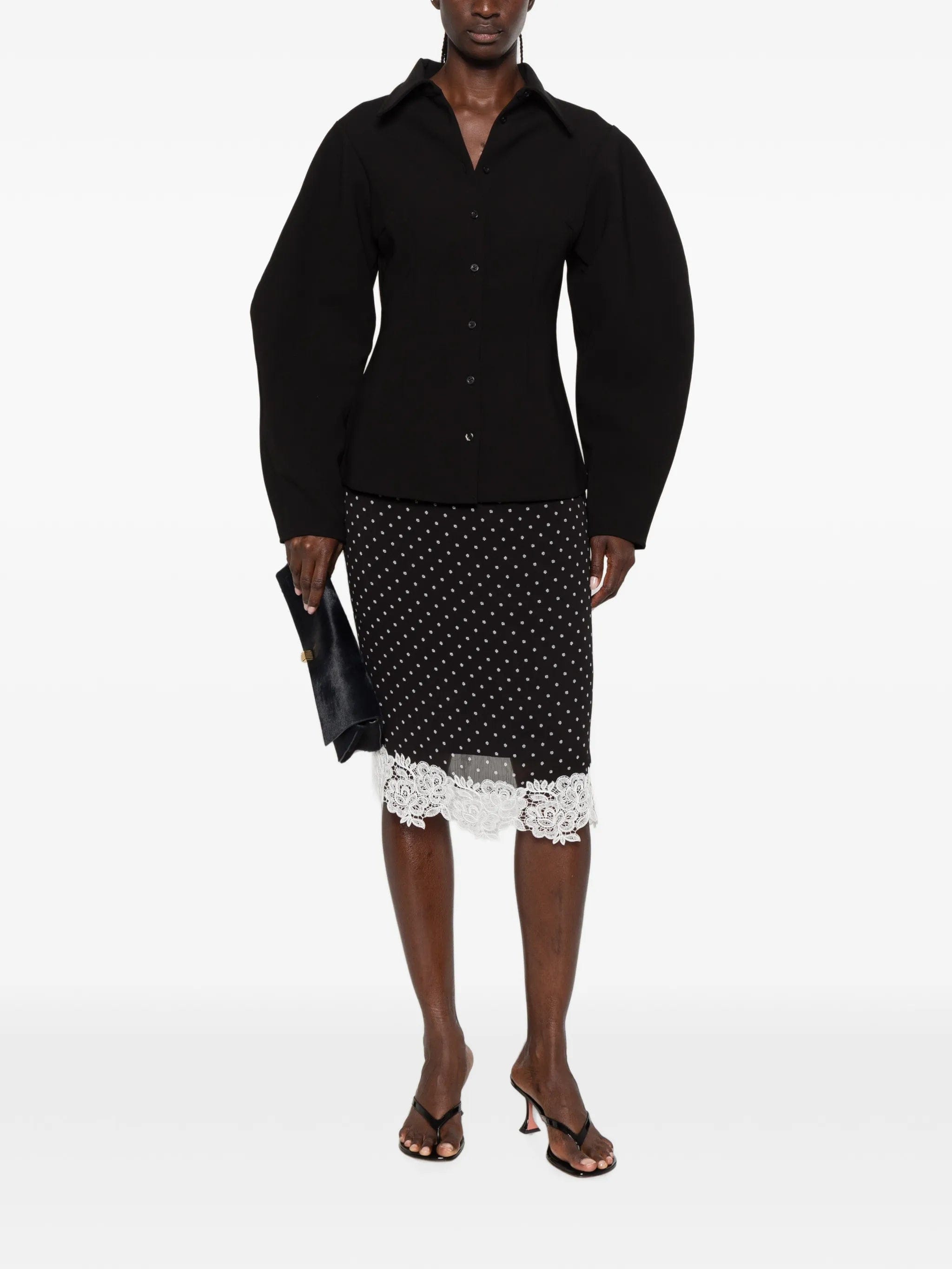 Rotate Birger Christensen polka - dot lace - trim midi skirt