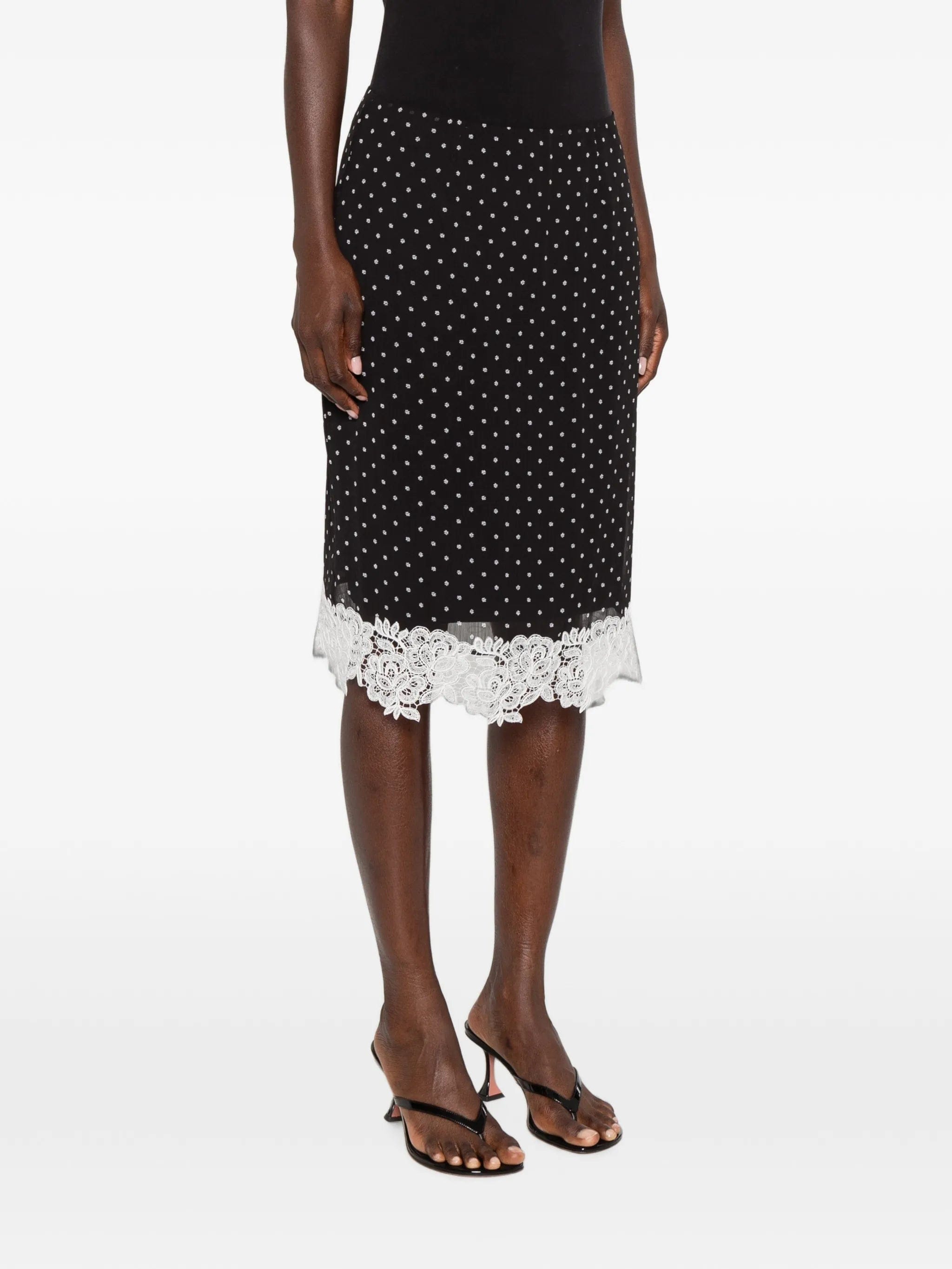 Rotate Birger Christensen polka - dot lace - trim midi skirt