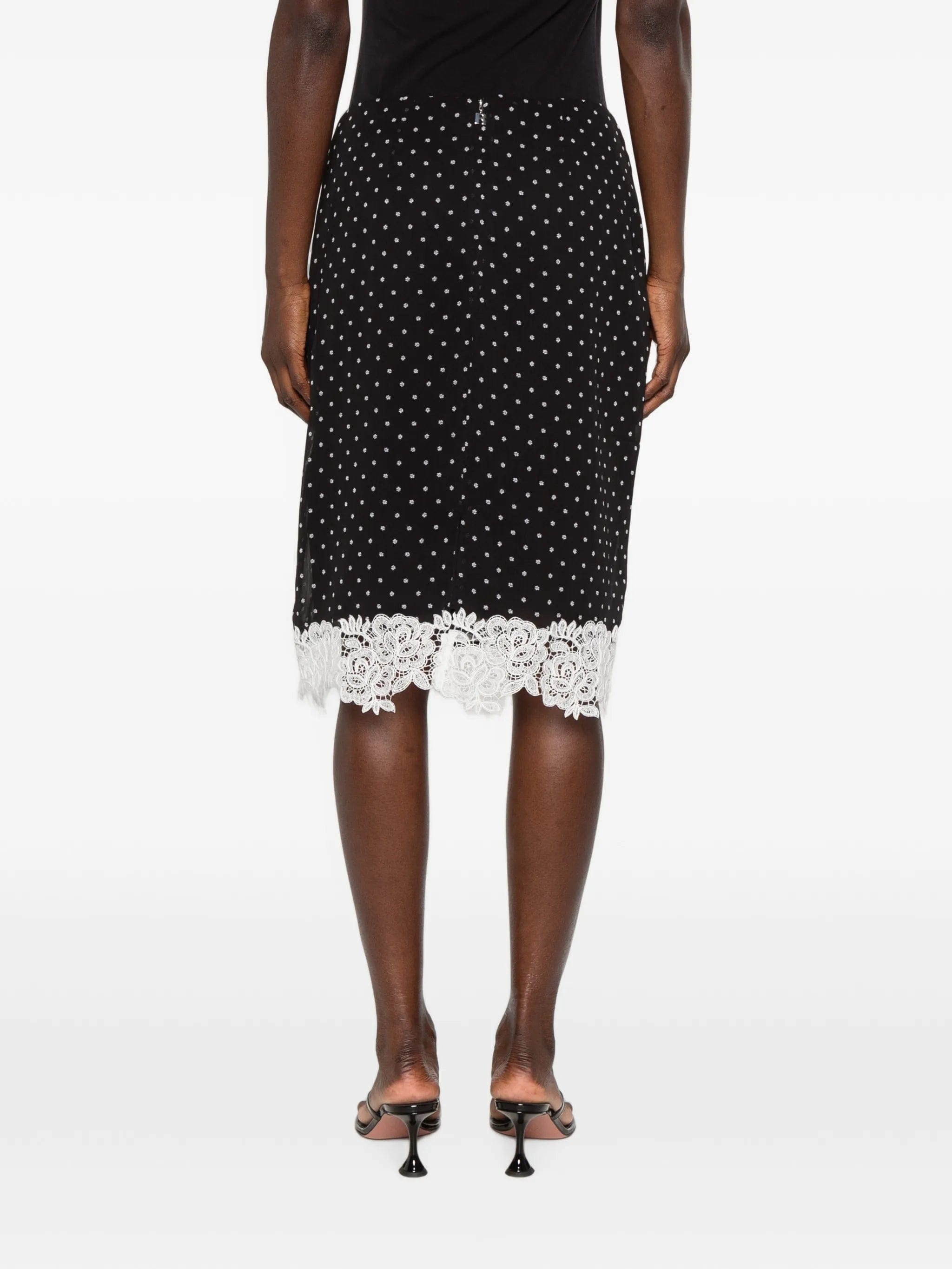 Rotate Birger Christensen polka - dot lace - trim midi skirt