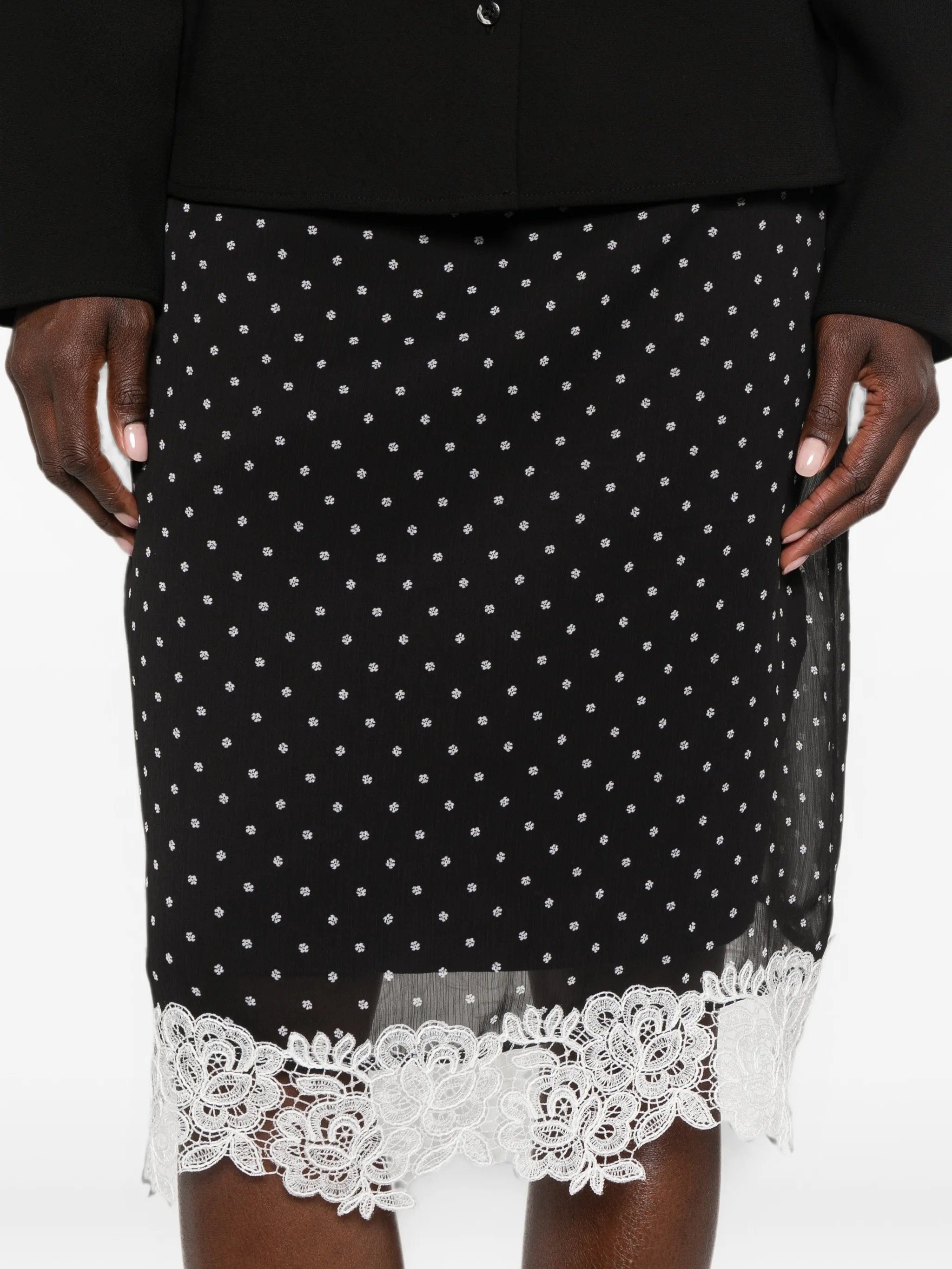 Rotate Birger Christensen polka - dot lace - trim midi skirt