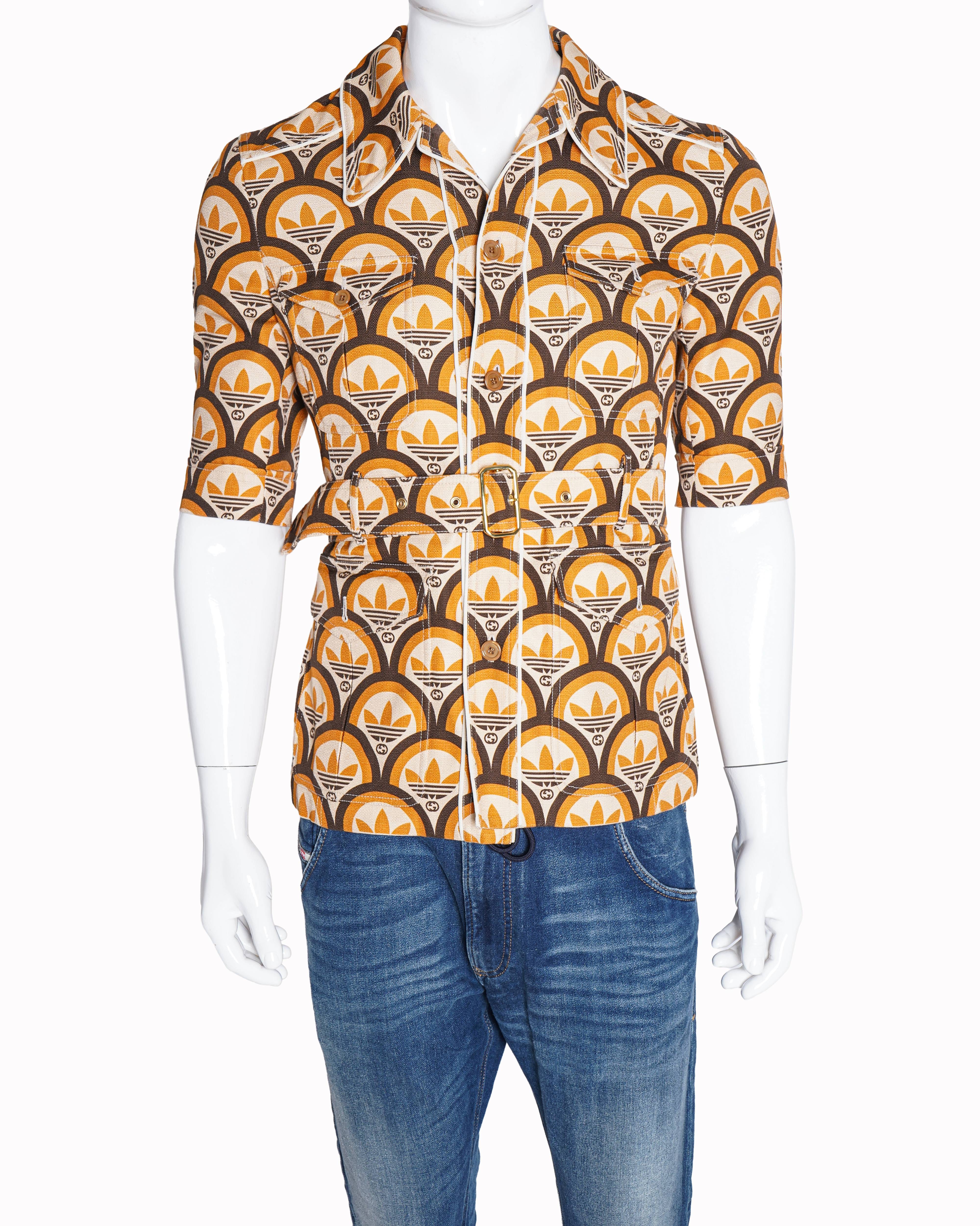 Gucci x Adidas Orange GG Trefoil Cotton Belted Jacket