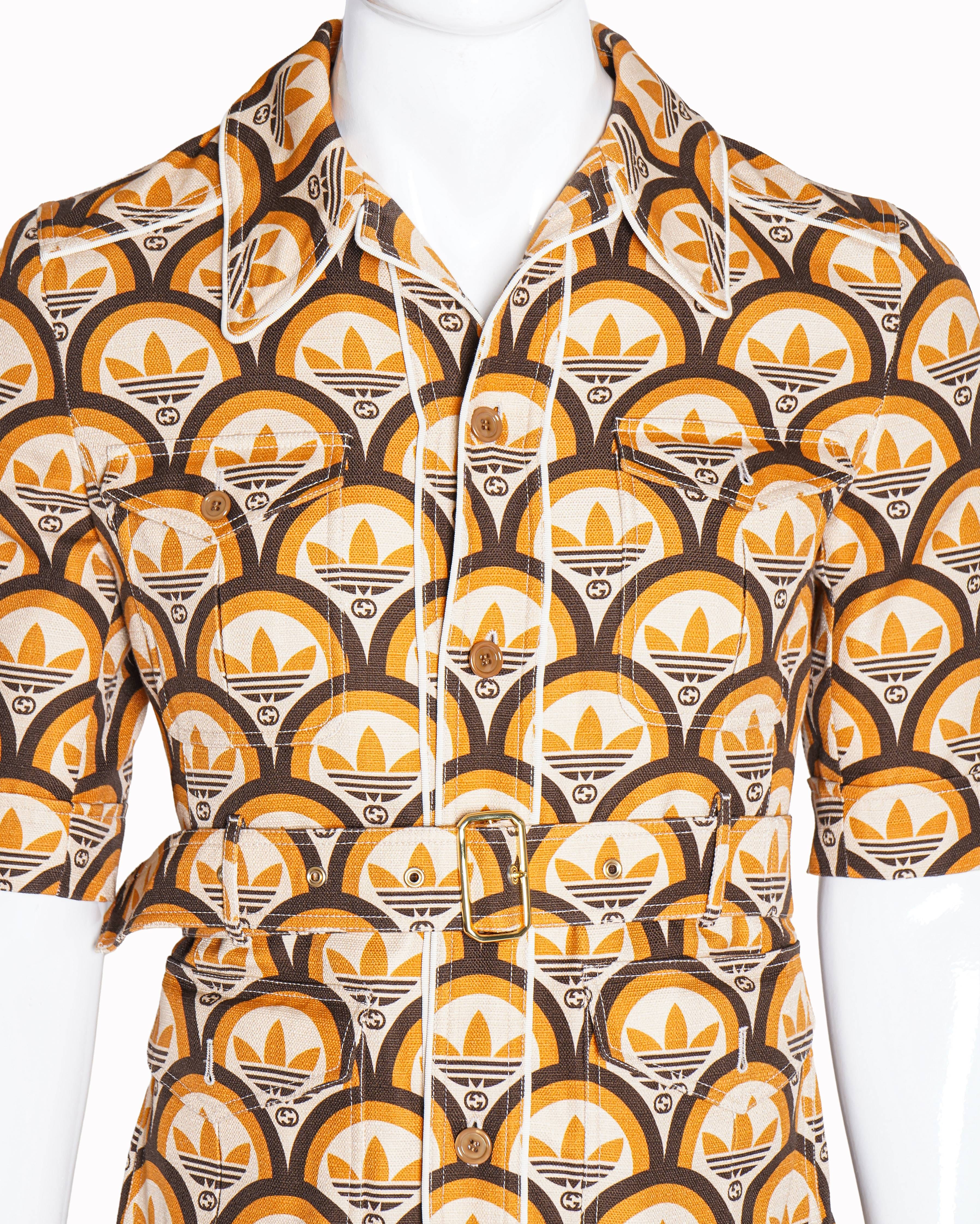 Gucci x Adidas Orange GG Trefoil Cotton Belted Jacket