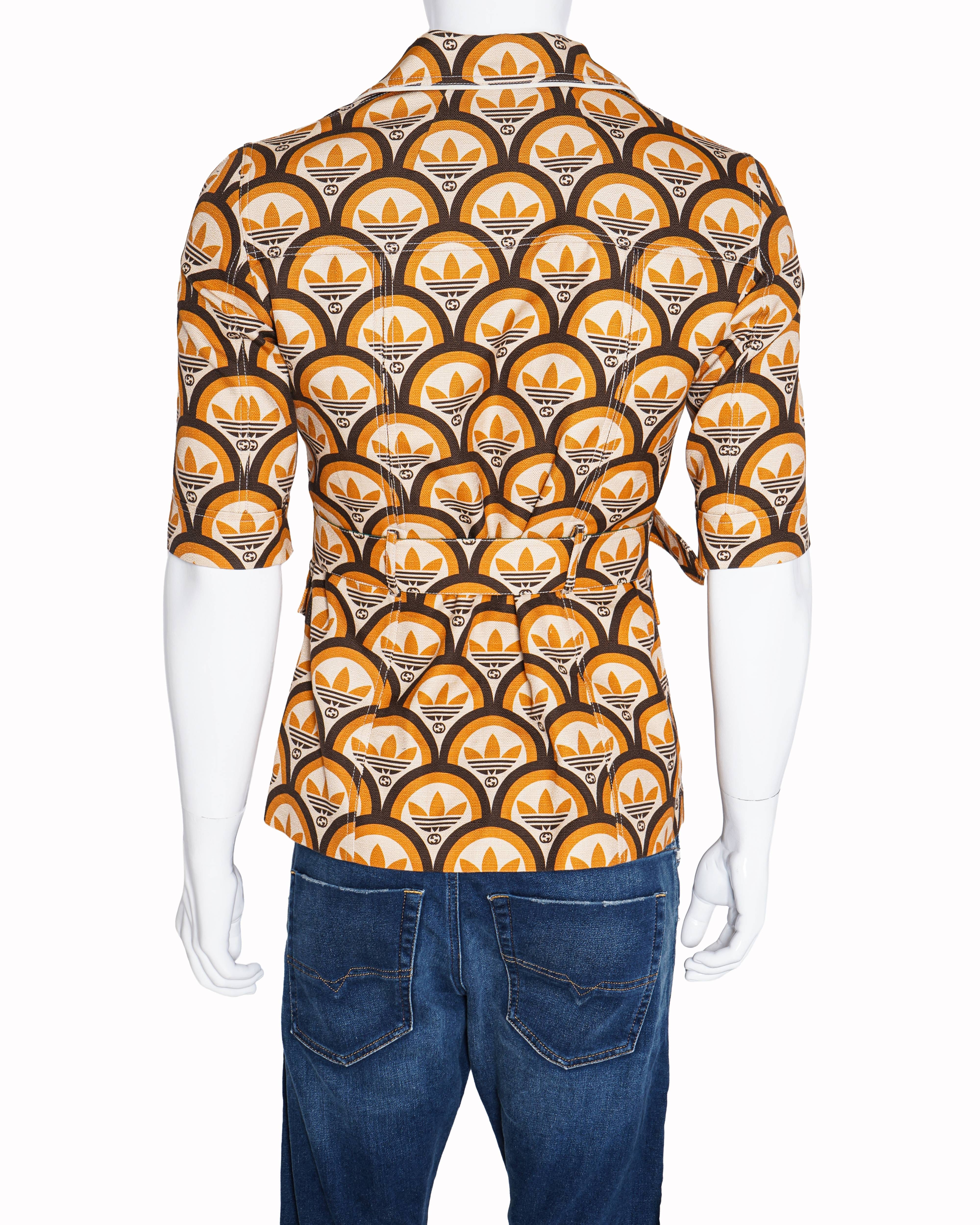 Gucci x Adidas Orange GG Trefoil Cotton Belted Jacket