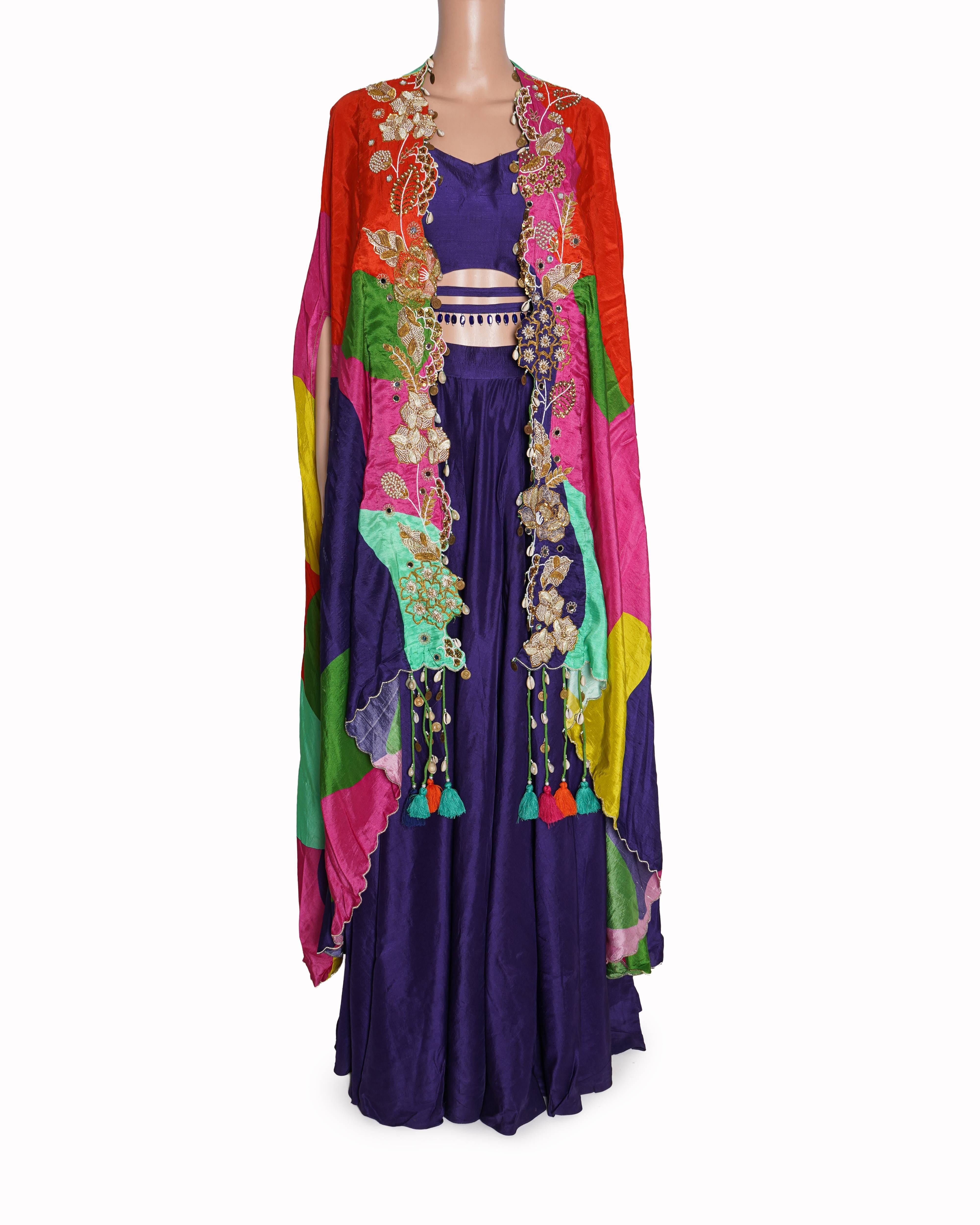 Gazal Gupta Royal Purple Flared Palazzo & Multi - Color Jacket Set