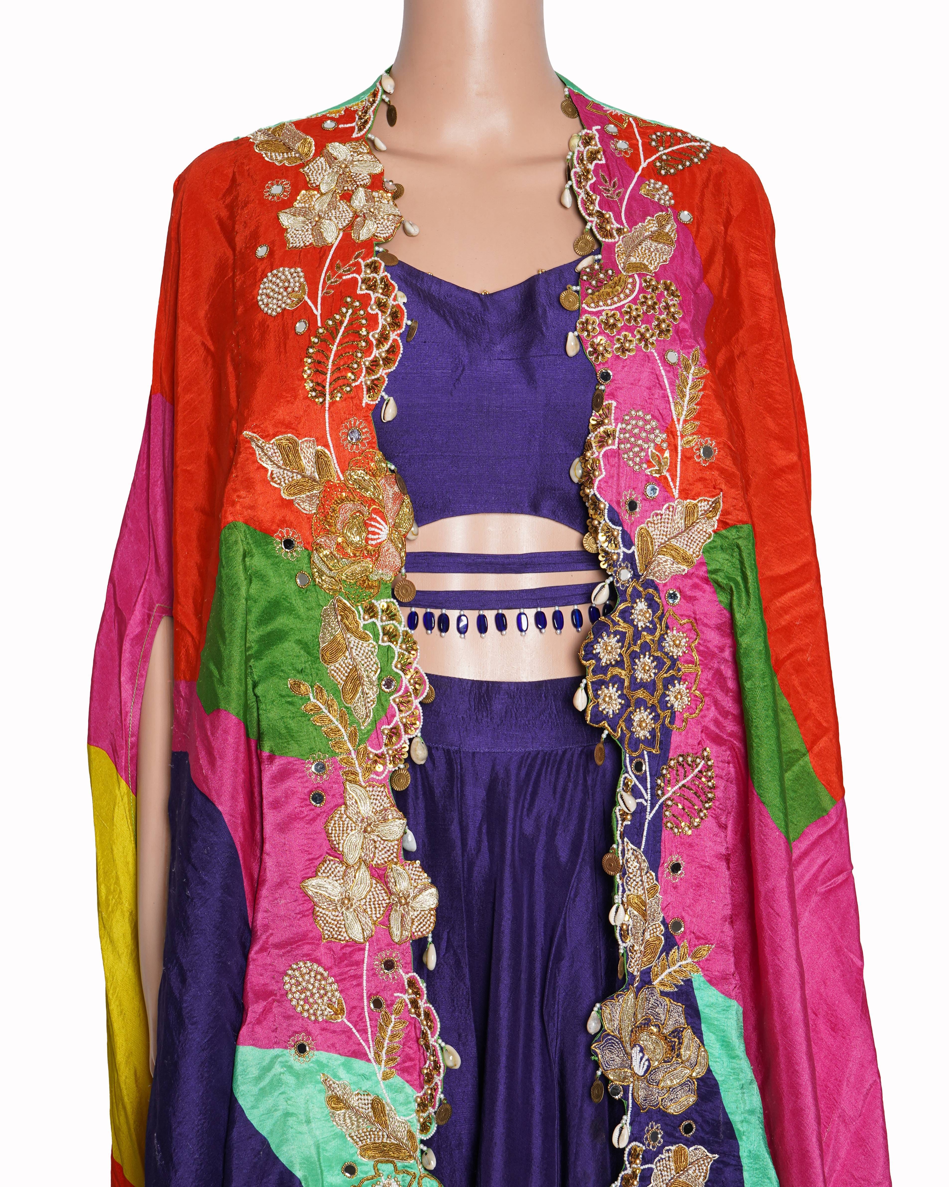 Gazal Gupta Royal Purple Flared Palazzo & Multi - Color Jacket Set