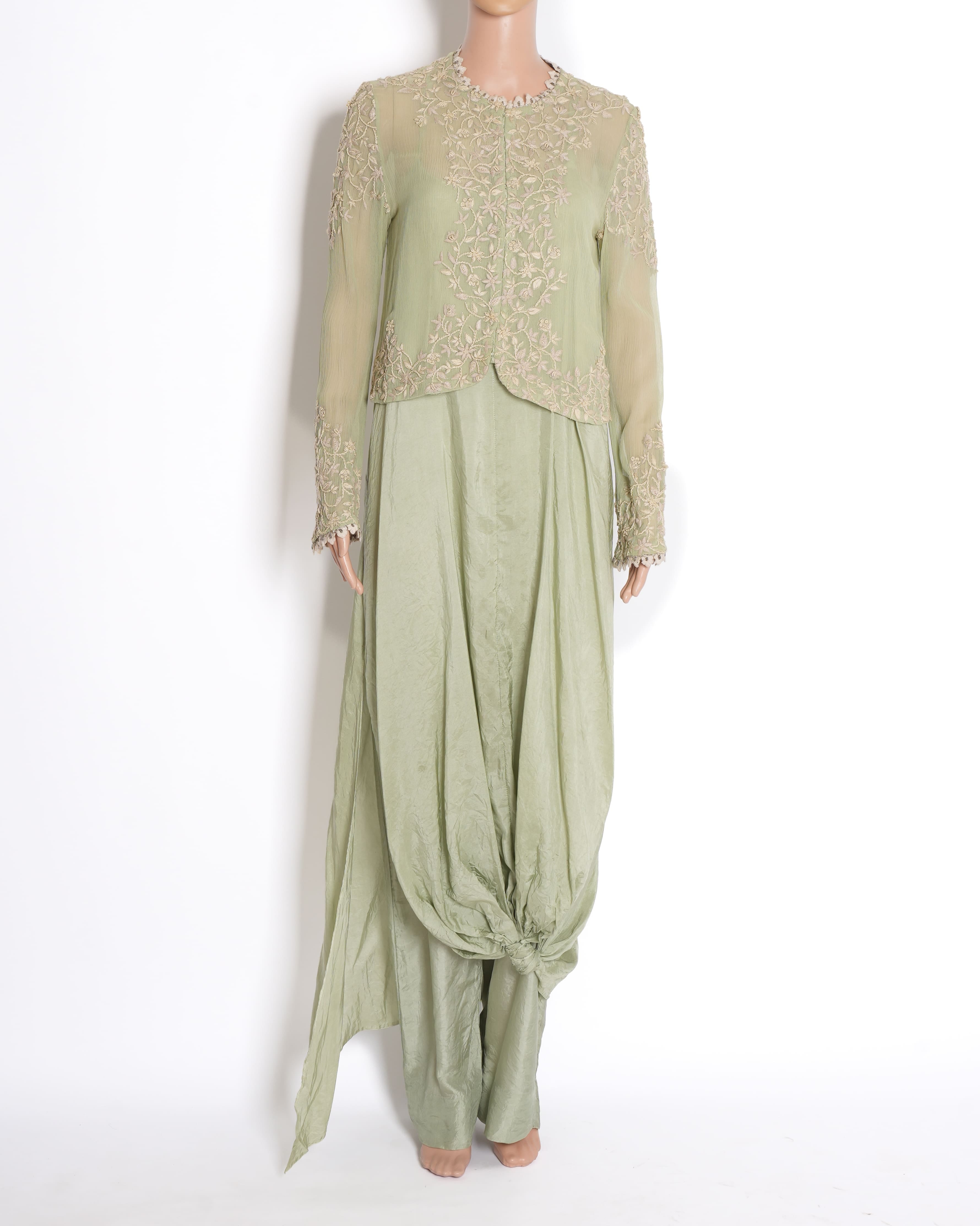 Anita Dongre Sage Green Embroidered Jacket Set (3 - Piece)
