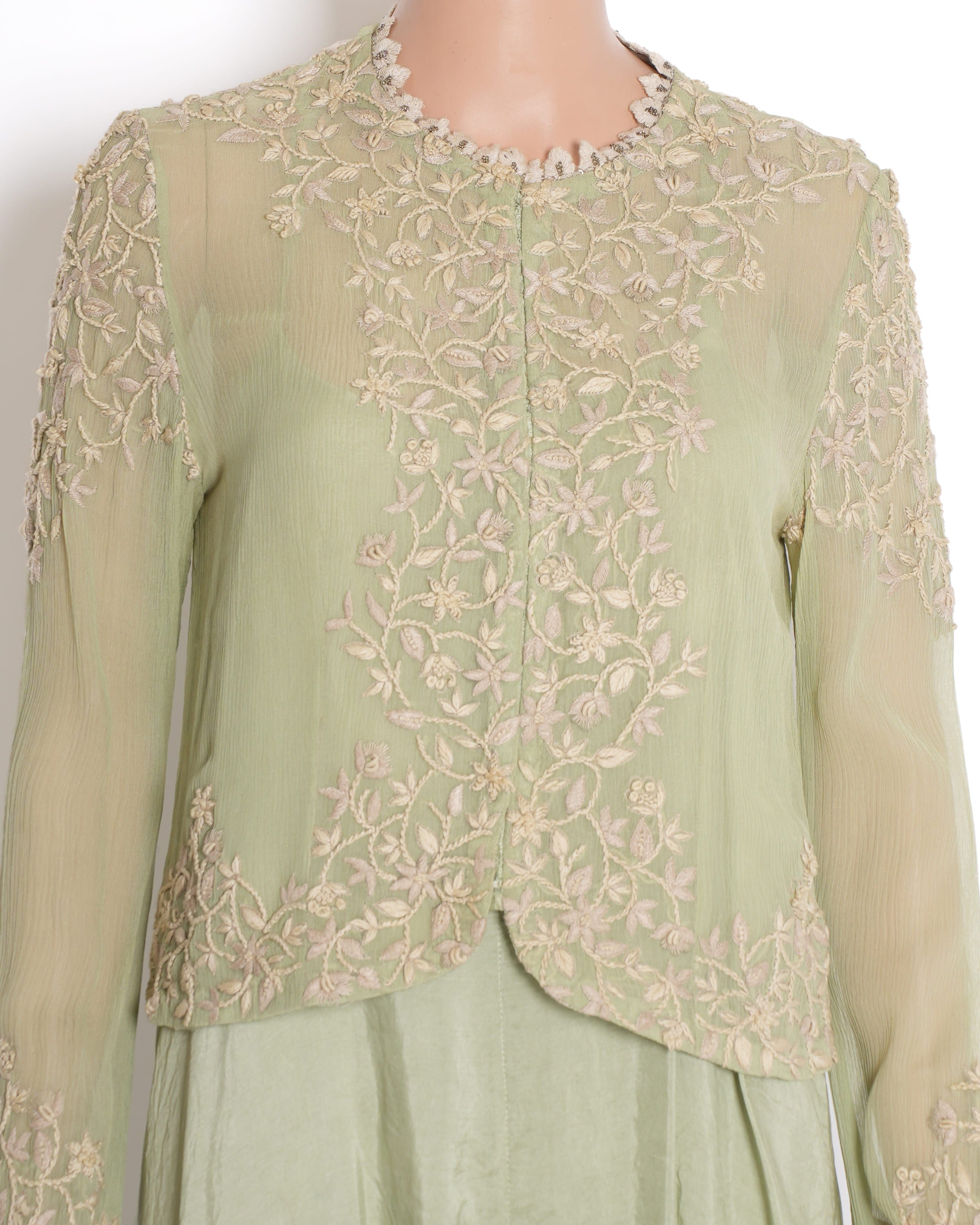 Anita Dongre Sage Green Embroidered Jacket Set (3 - Piece)
