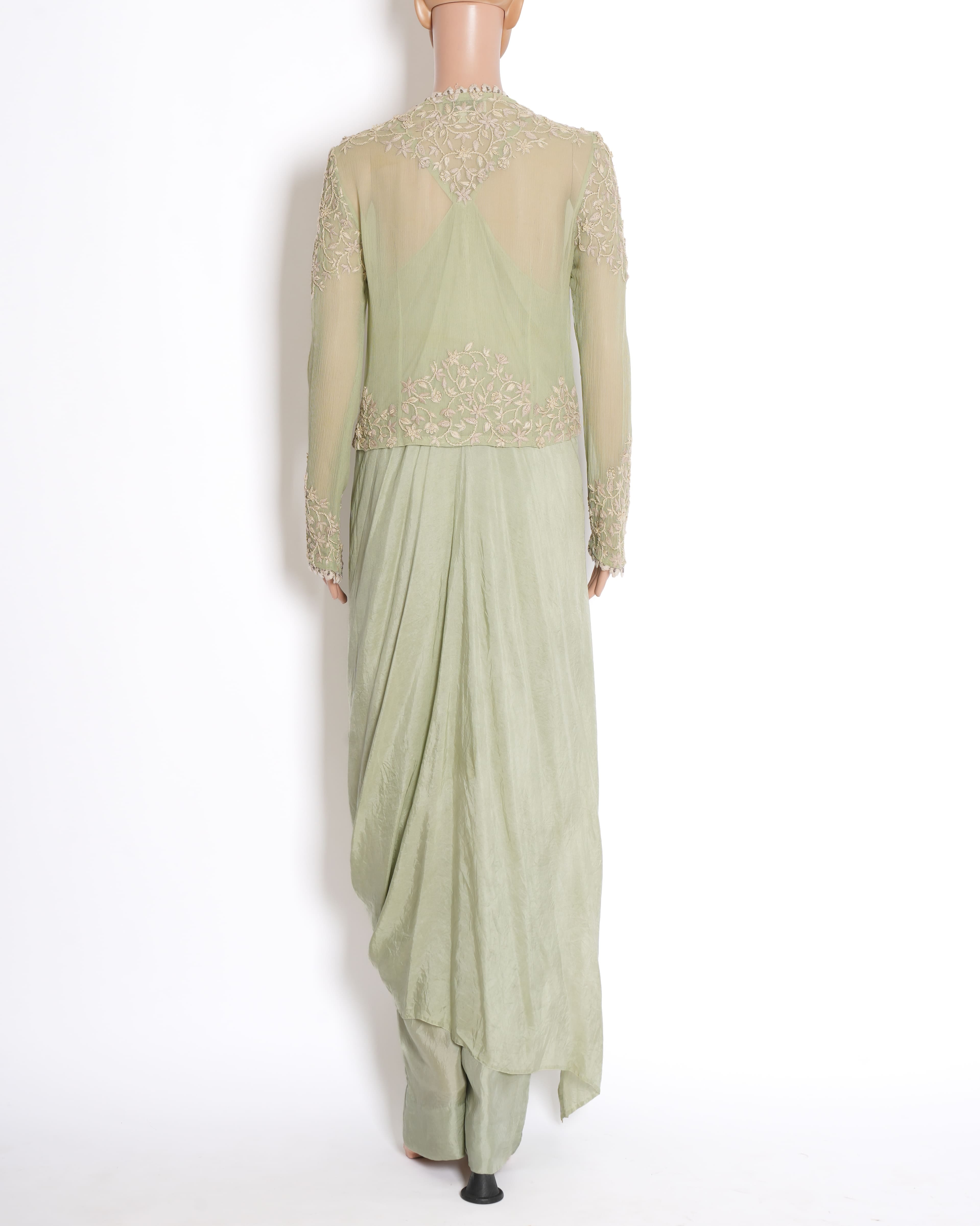 Anita Dongre Sage Green Embroidered Jacket Set (3 - Piece)