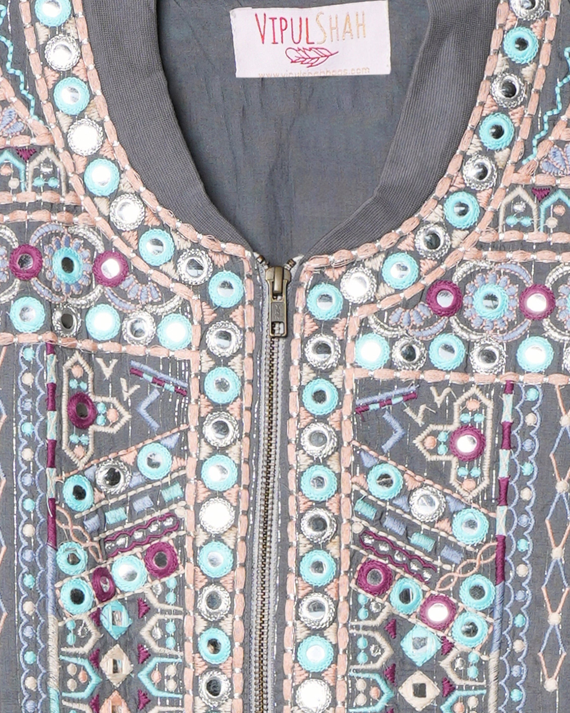 Vipul Shah *New* Vipul Shah Grey Jacket With Mirror Work