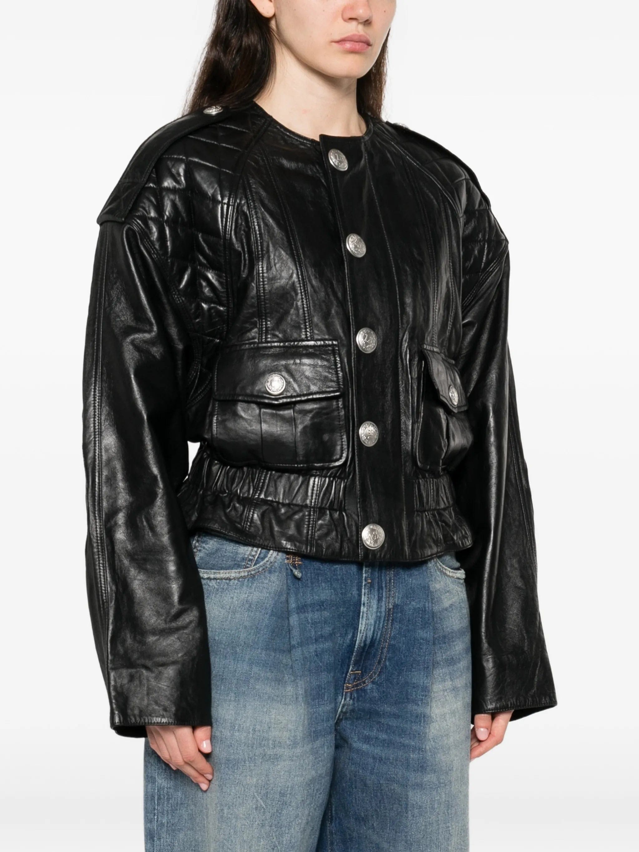 R13 quilted button leather jacket