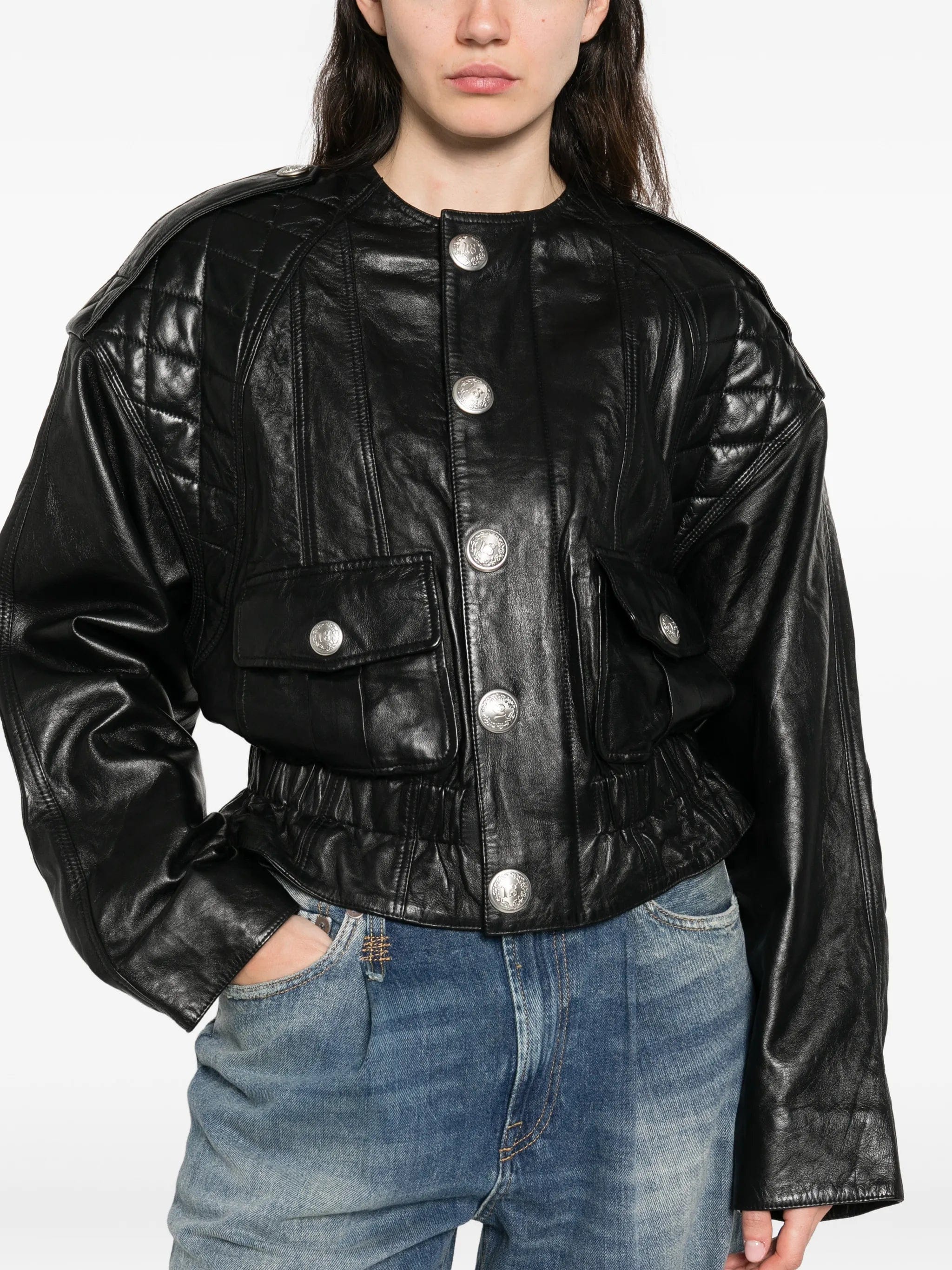 R13 quilted button leather jacket