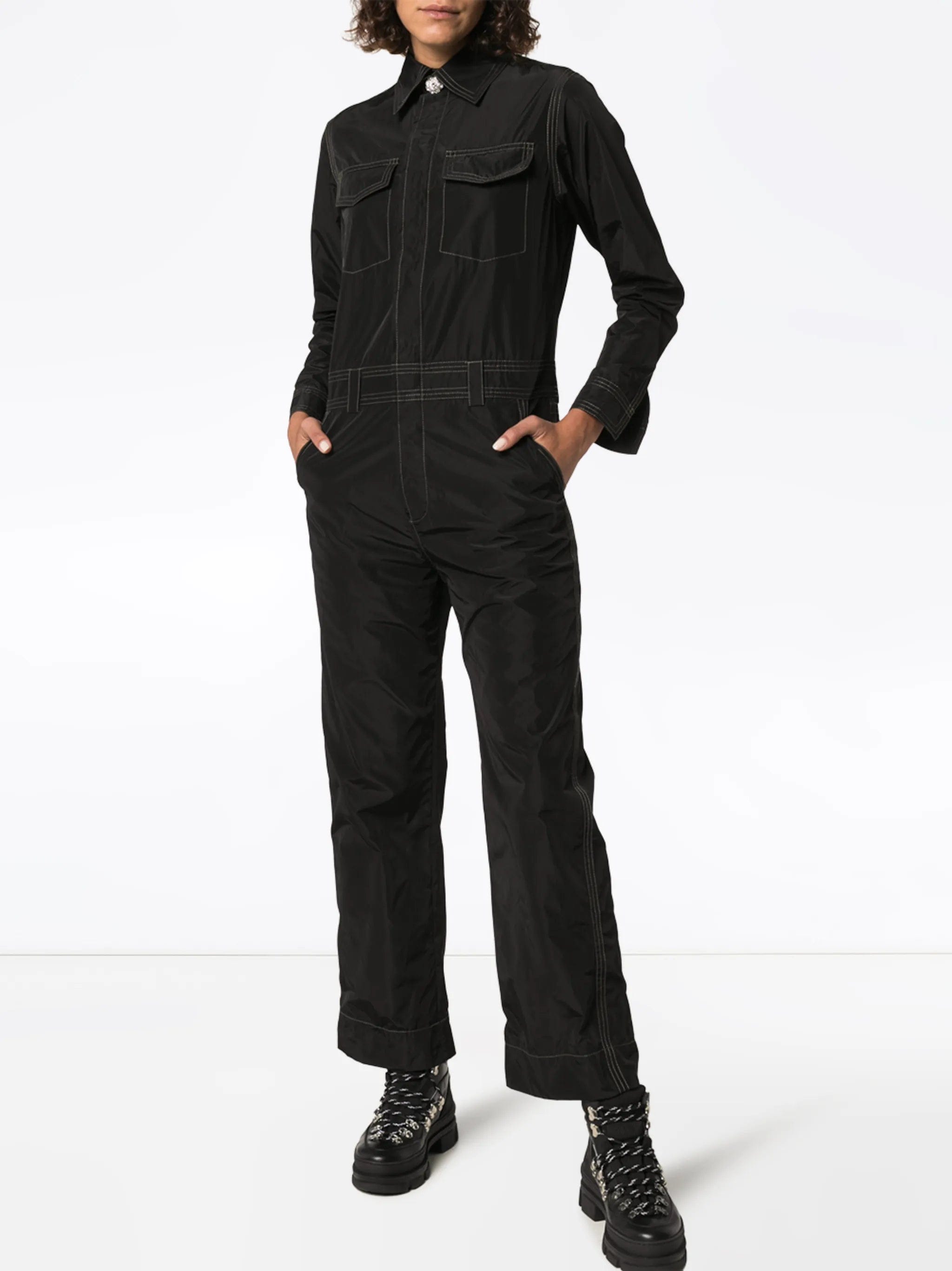GANNI contrast stitch utility jumpsuit