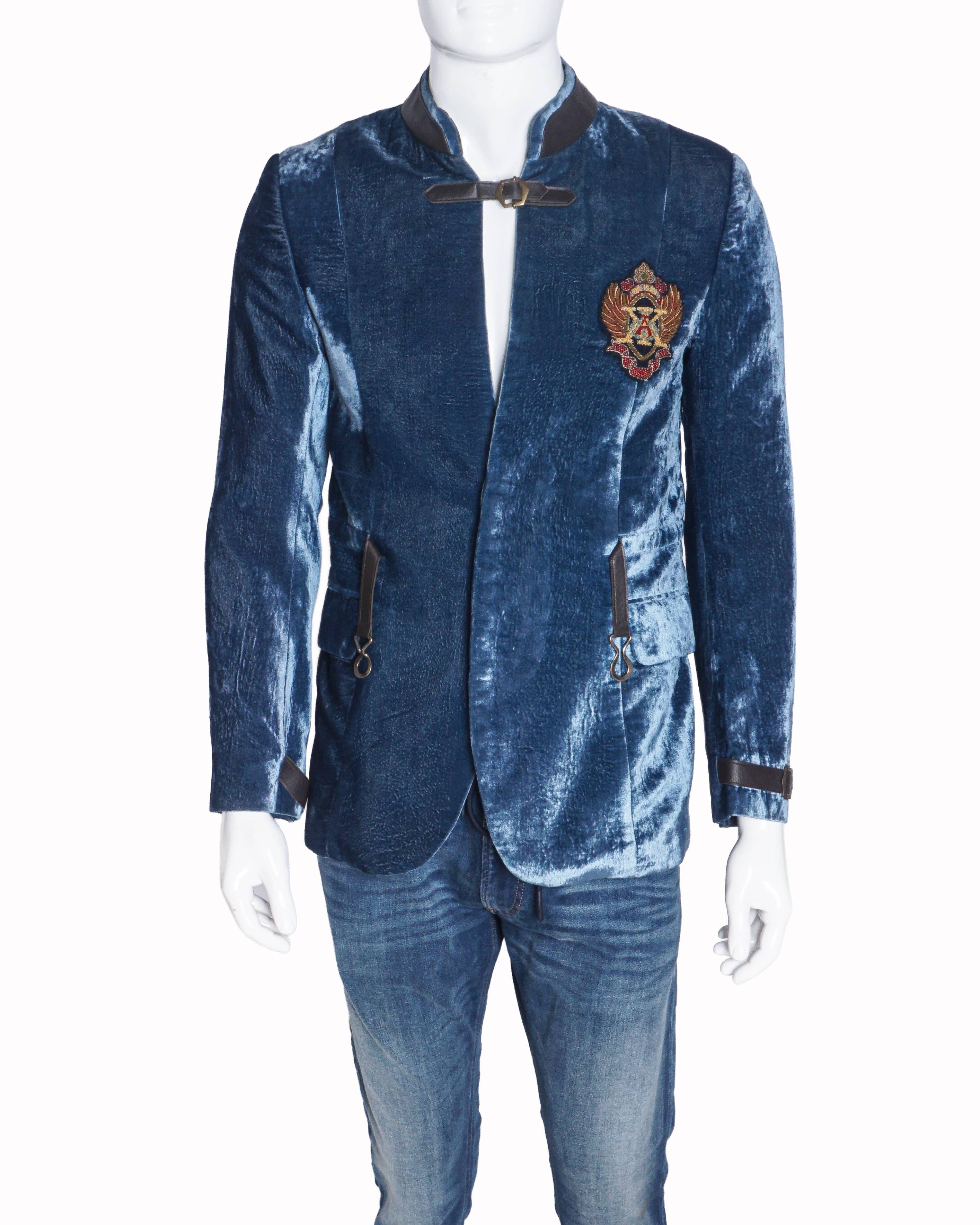 Arjun Khanna Teal Blue Crushed Velvet Jacket