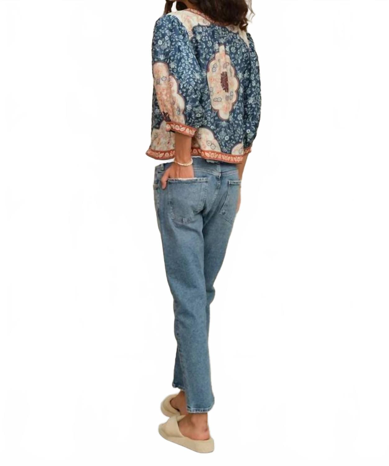 Ecru Ursa Print & Embroidered Jacket In Indigo/ecru