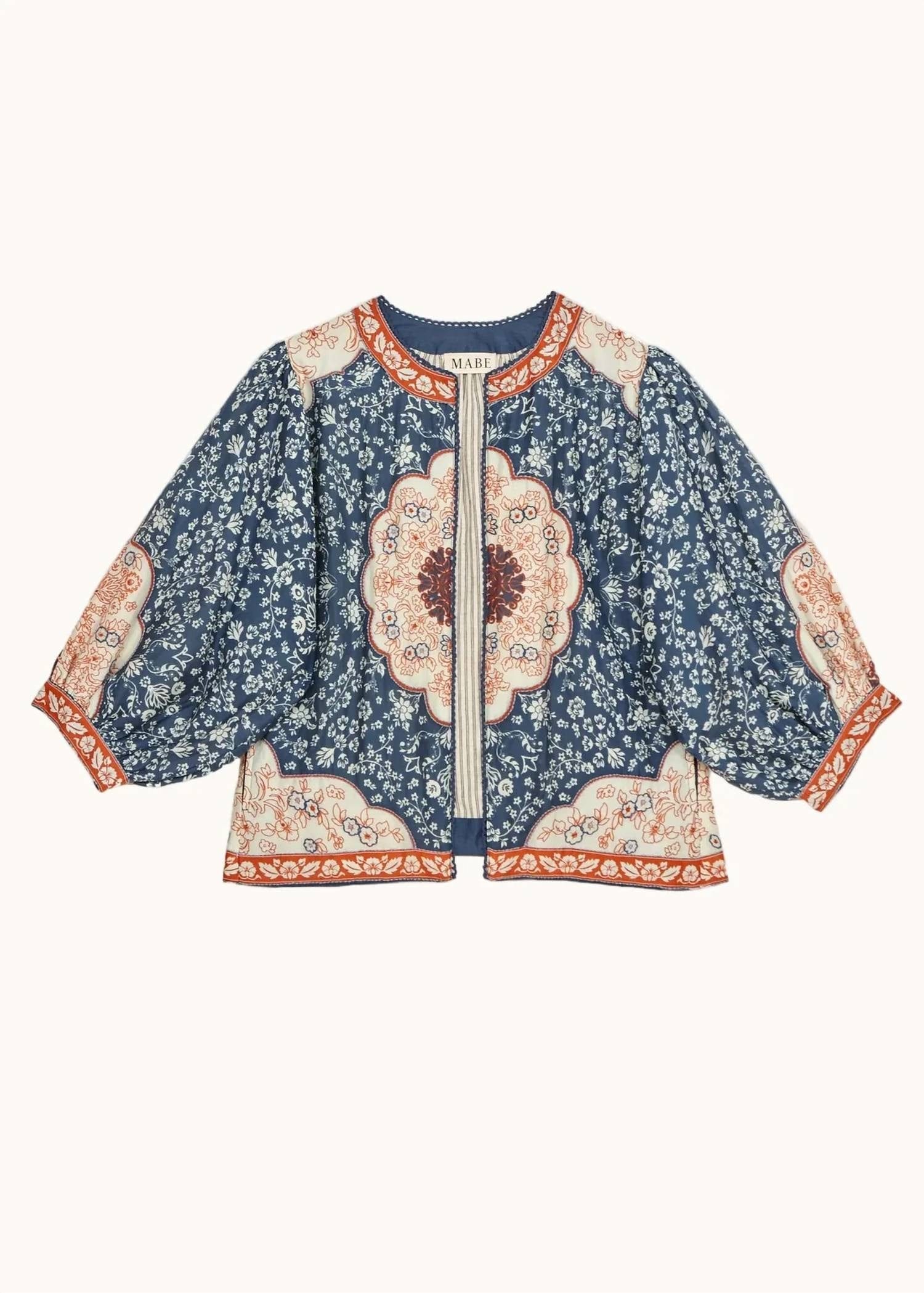 Ecru Ursa Print & Embroidered Jacket In Indigo/ecru