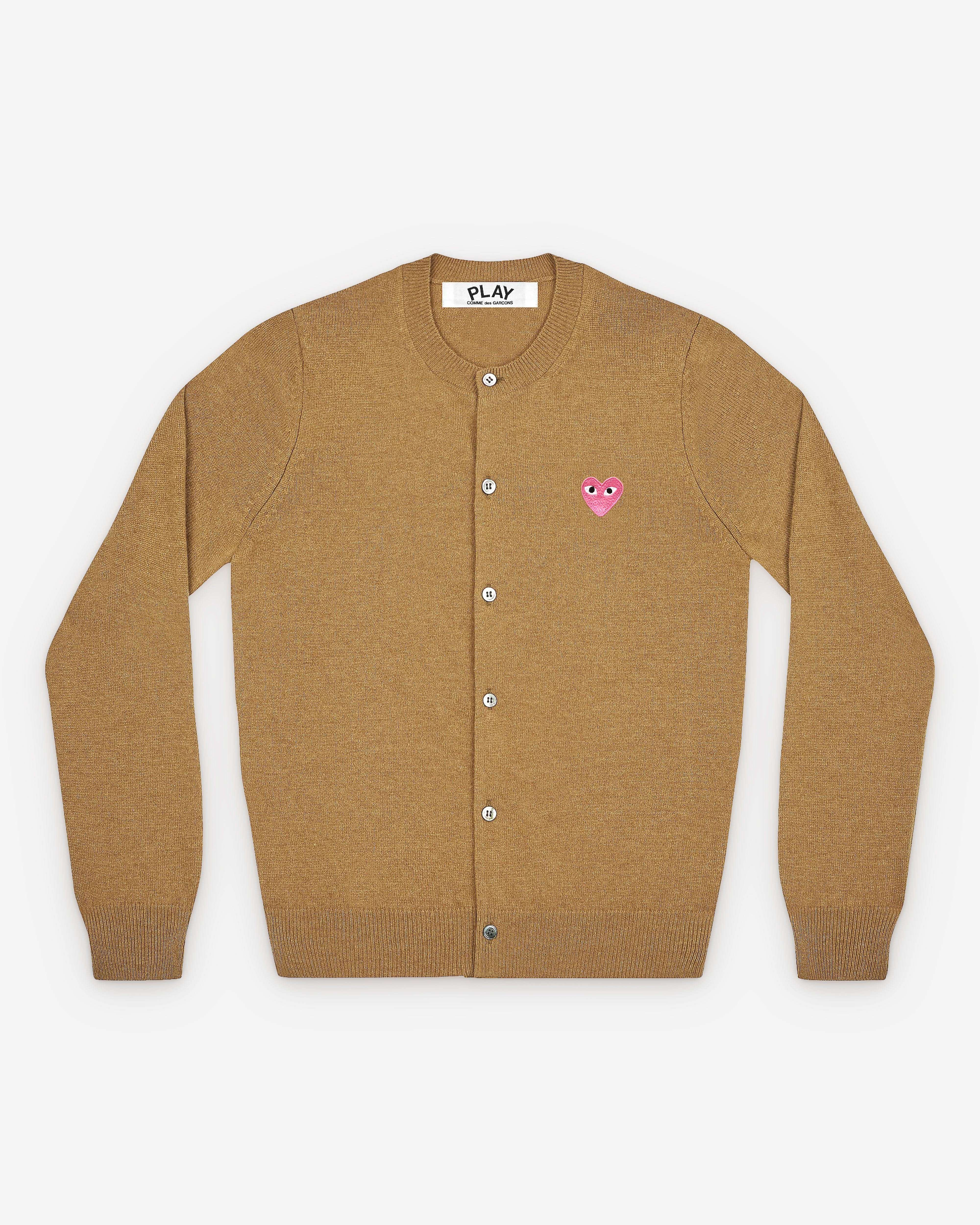 Comme des Garçons PLAY Play - Small Pink Heart Round Neck Cardigan - (Camel)