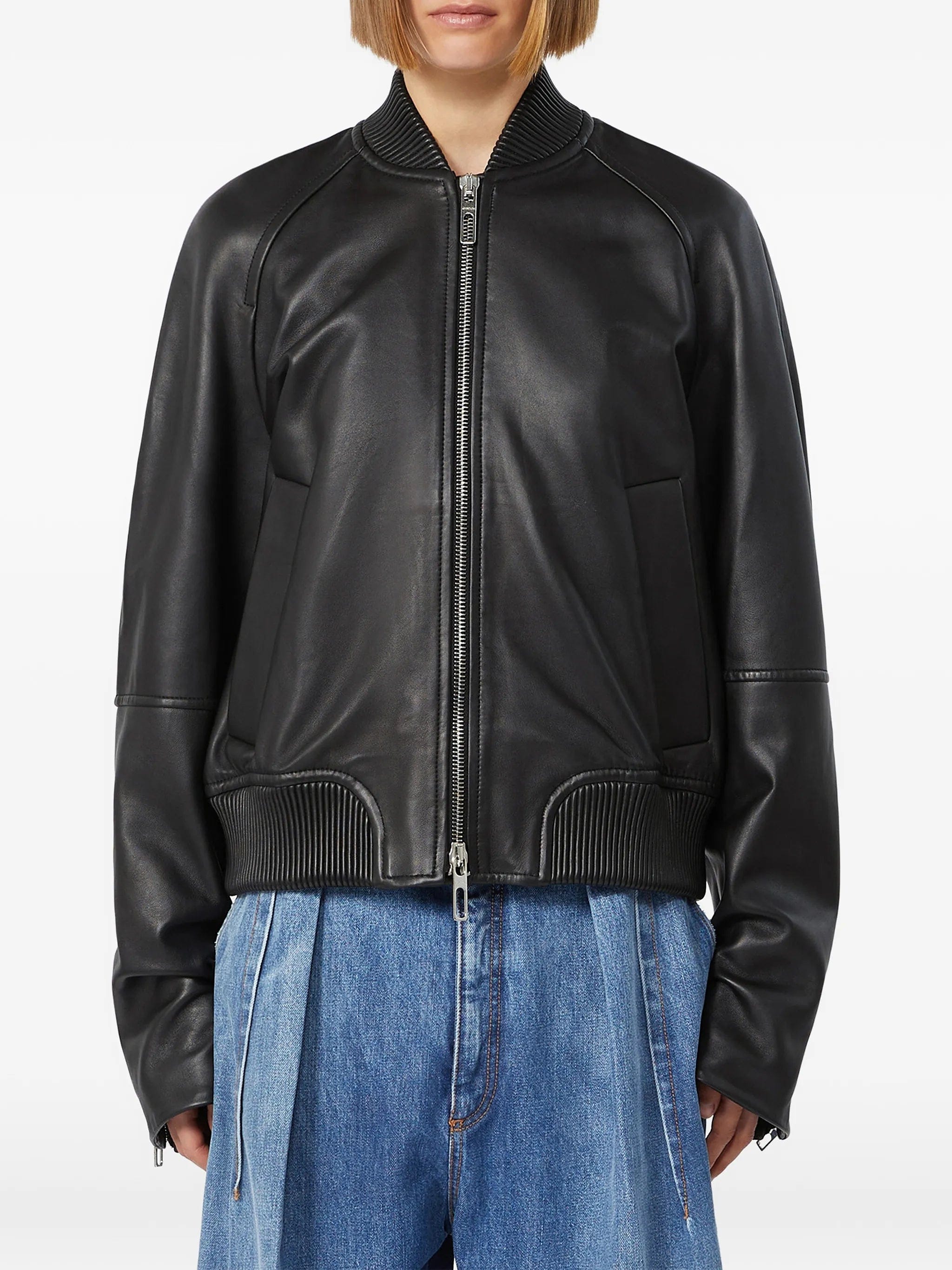 Sportmax ribbed - trim leather jacket