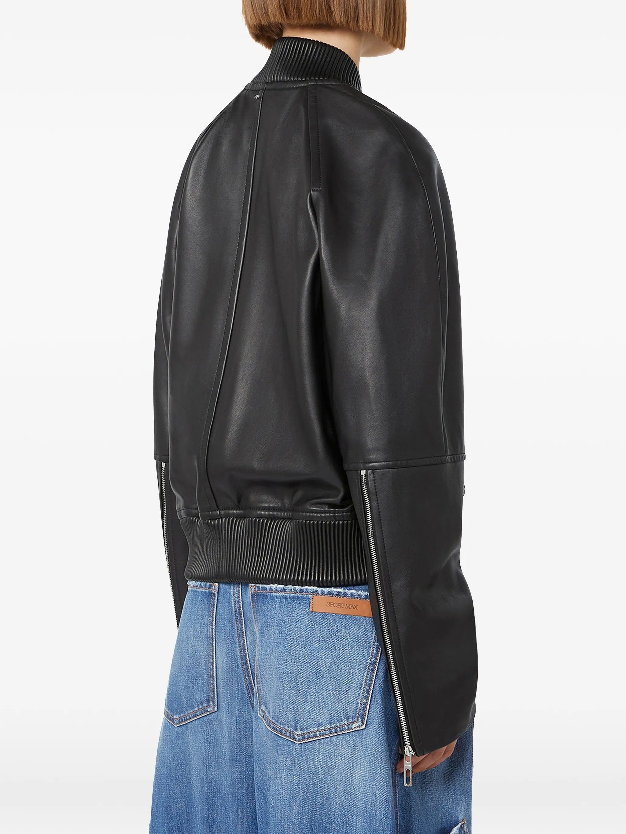 Sportmax ribbed - trim leather jacket