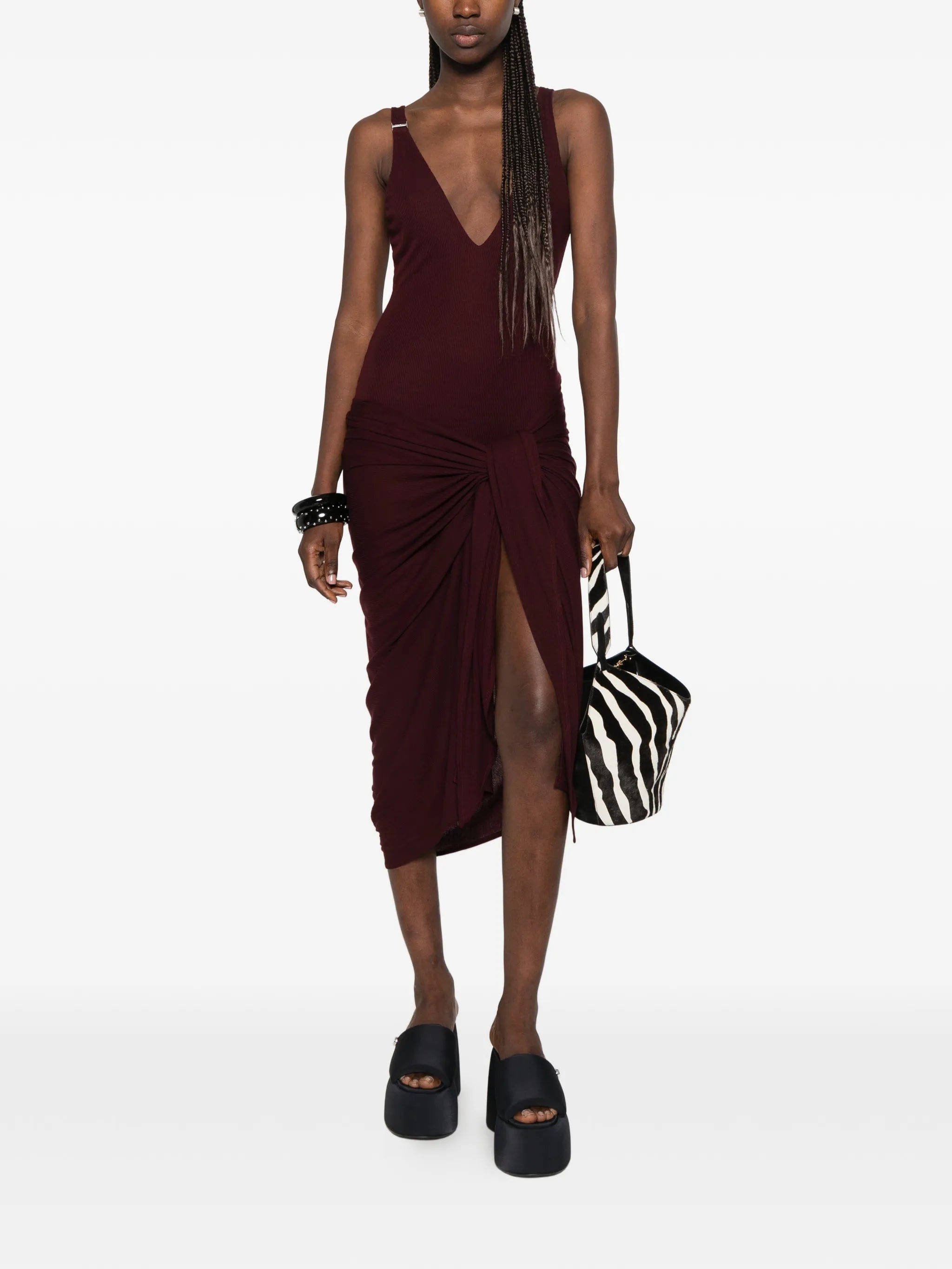 The Attico ruched V - neck midi dress