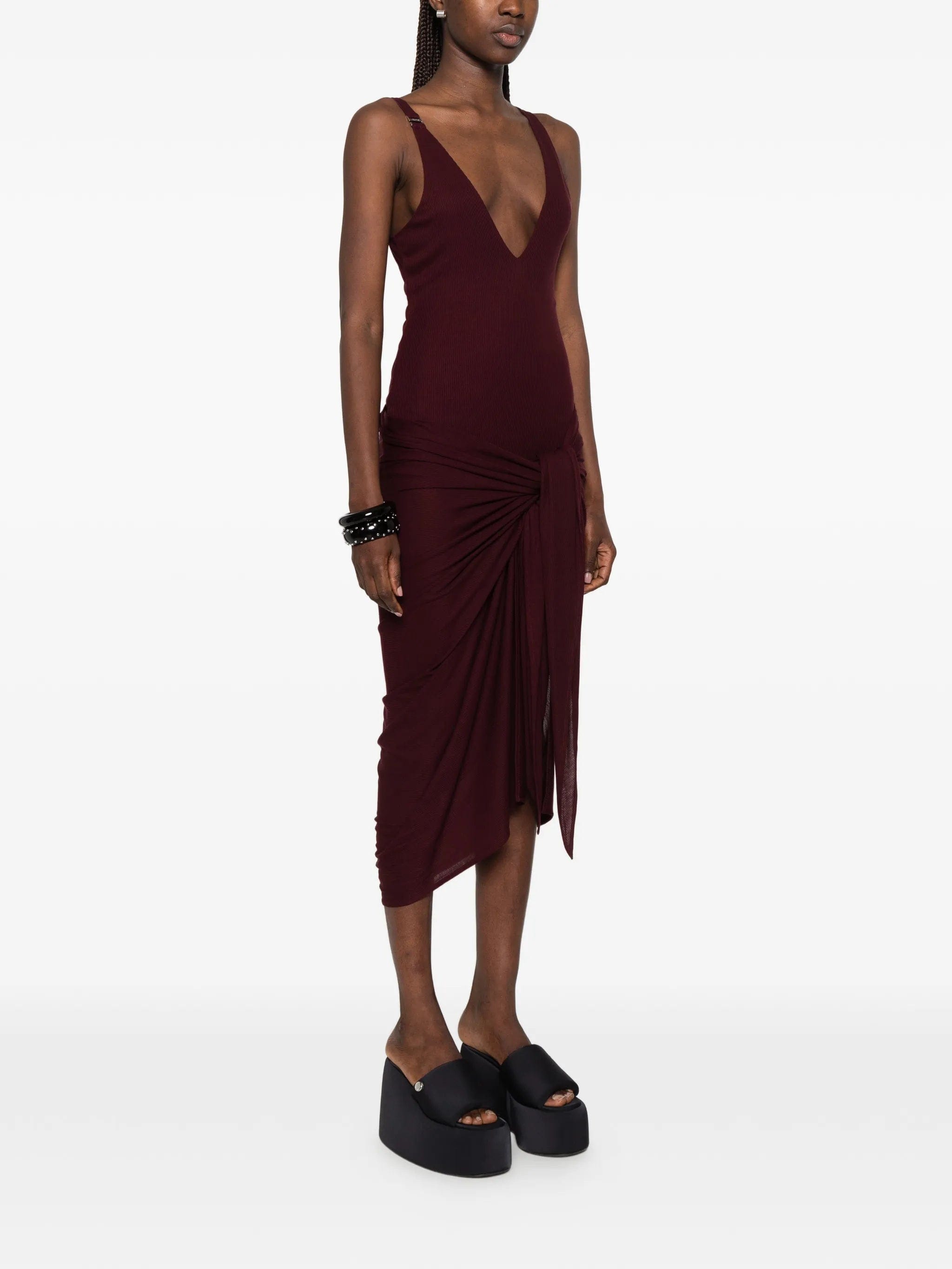 The Attico ruched V - neck midi dress