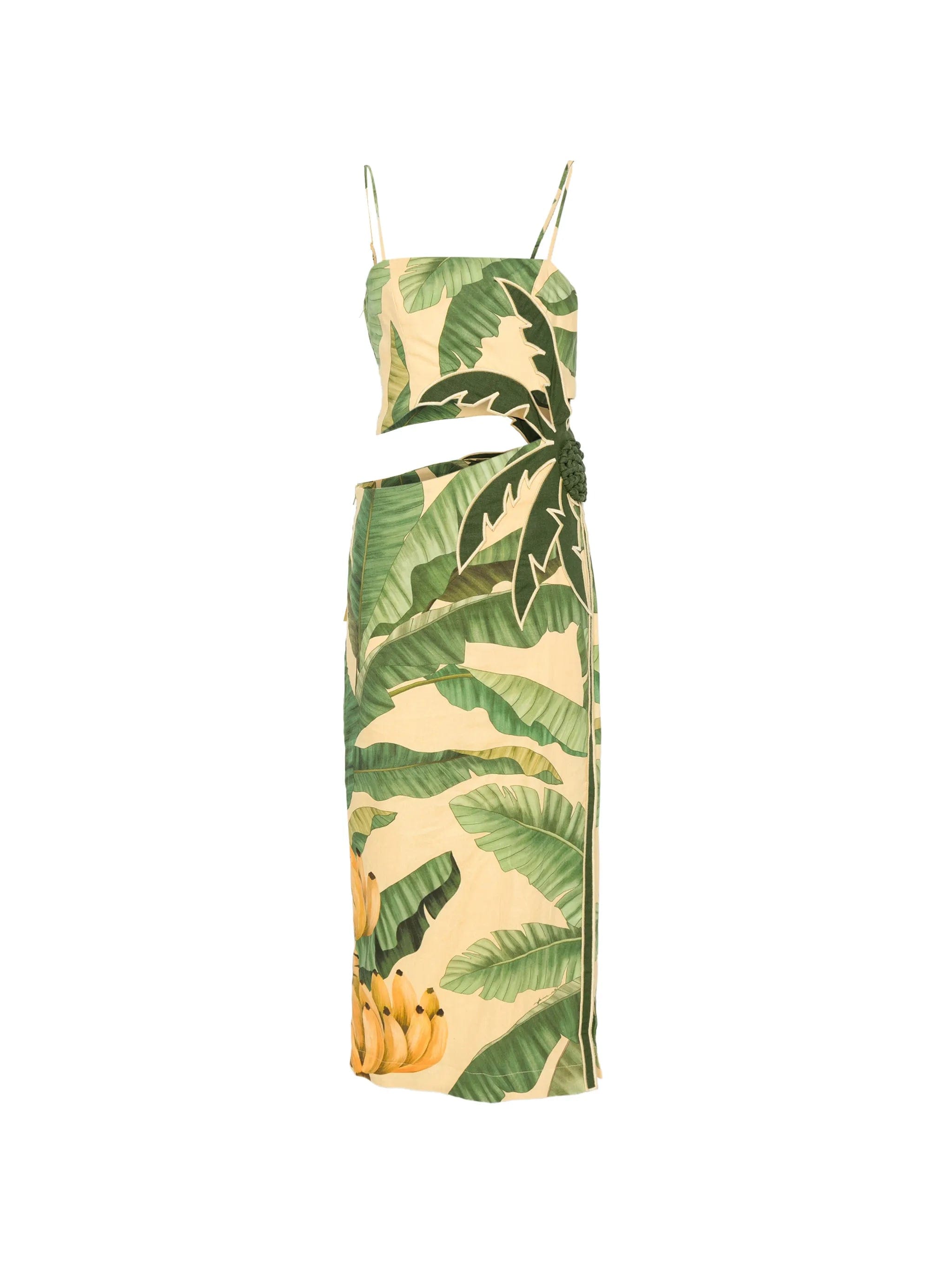 FARM Rio Fruit Banana Leaves cut - out midi dress