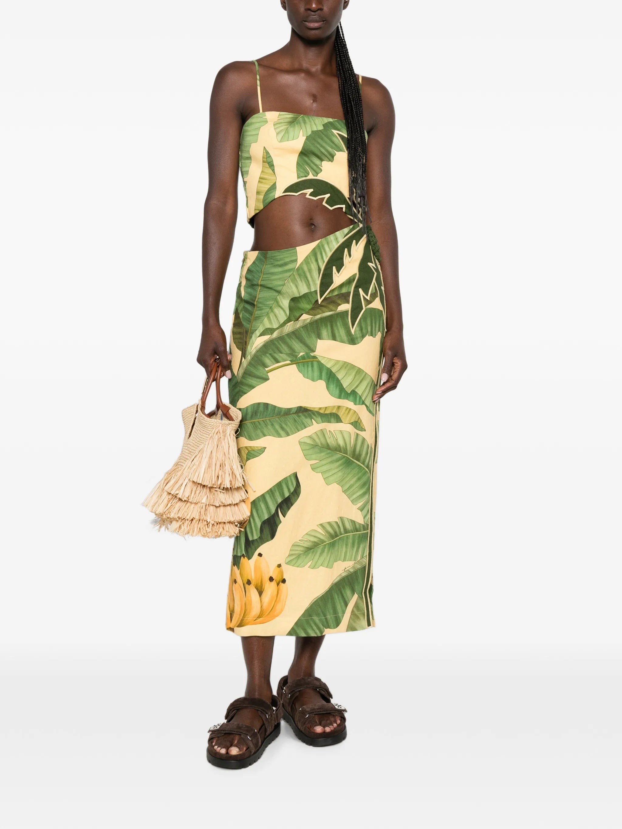 FARM Rio Fruit Banana Leaves cut - out midi dress