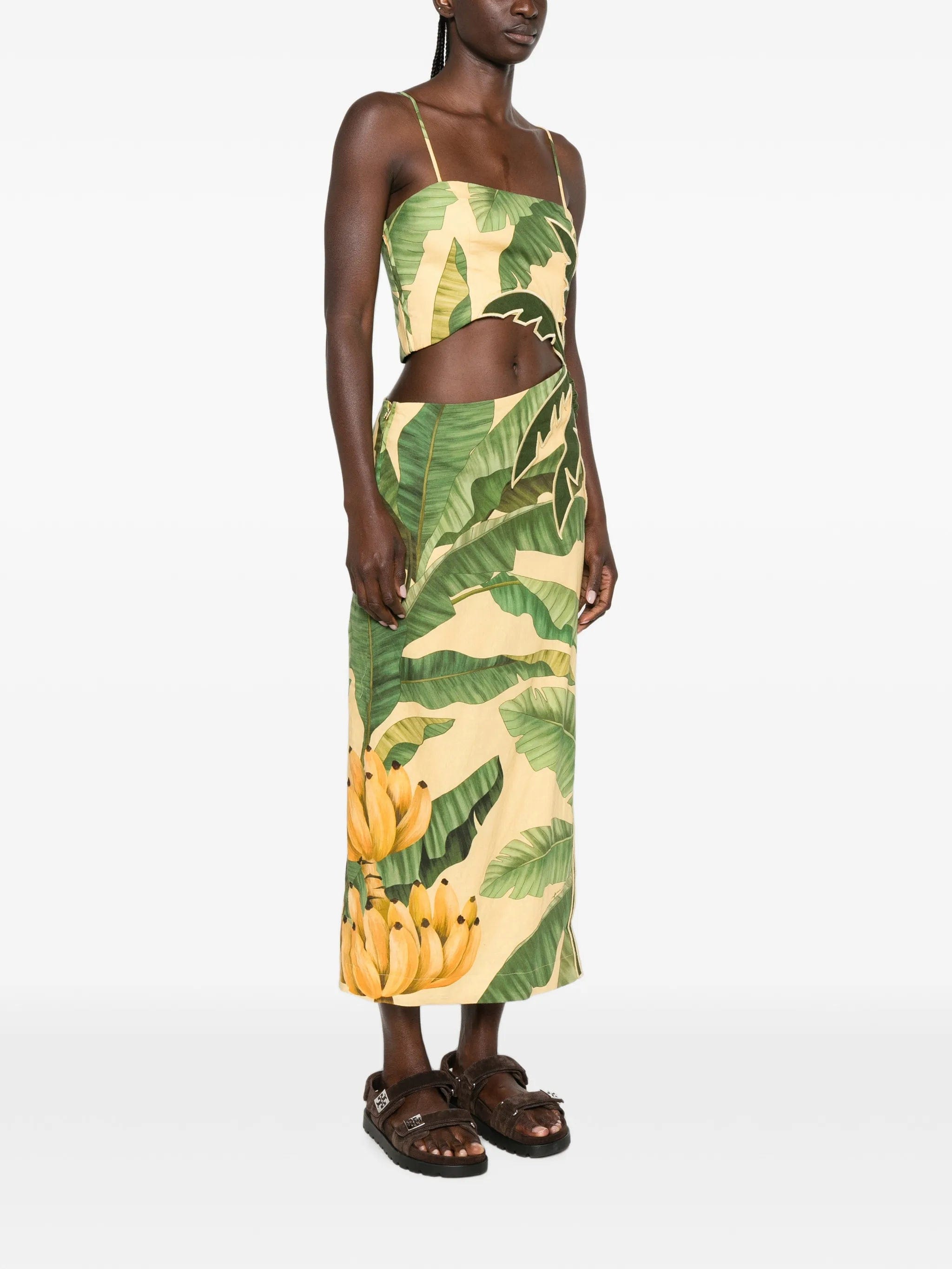 FARM Rio Fruit Banana Leaves cut - out midi dress