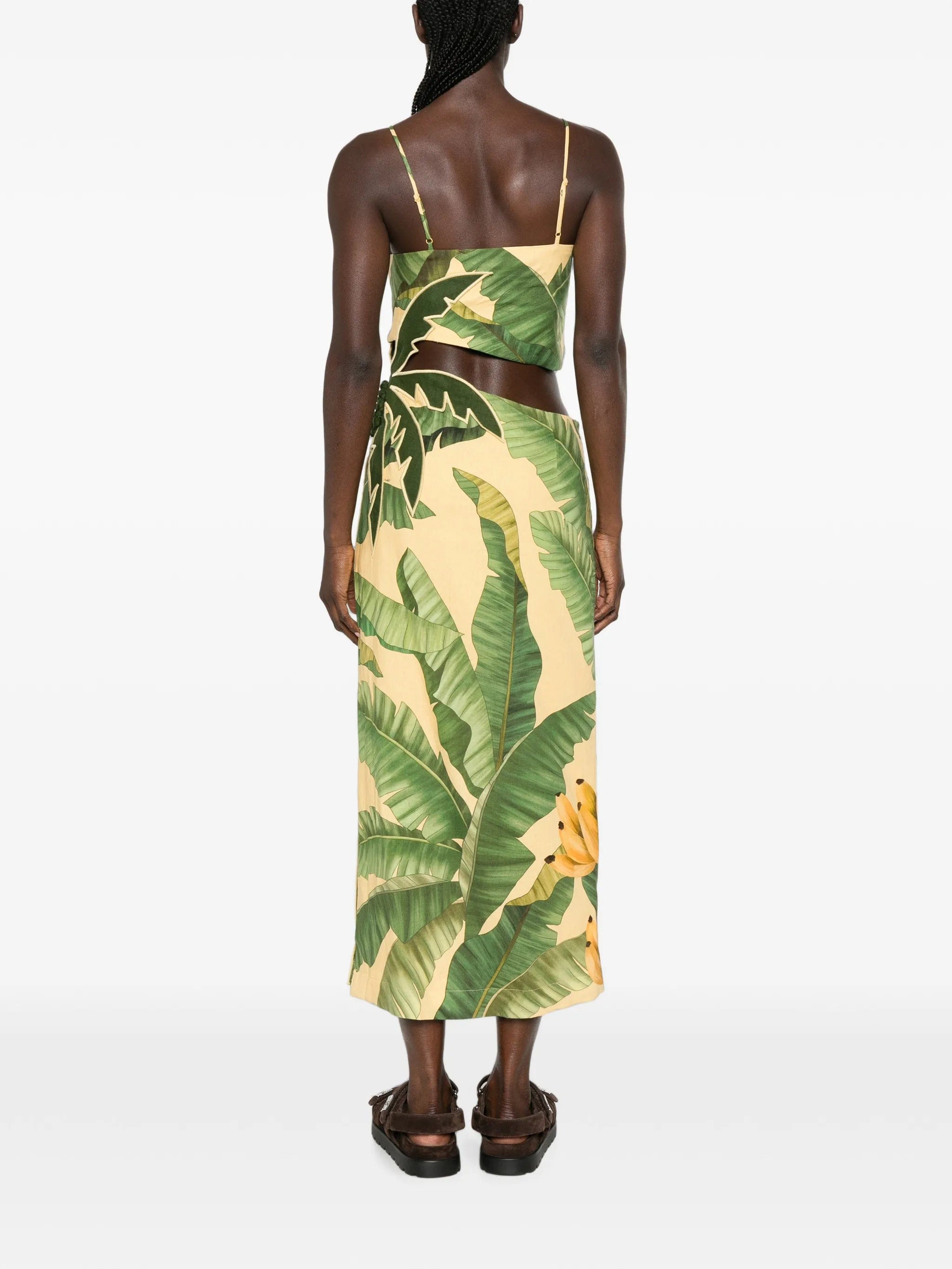 FARM Rio Fruit Banana Leaves cut - out midi dress
