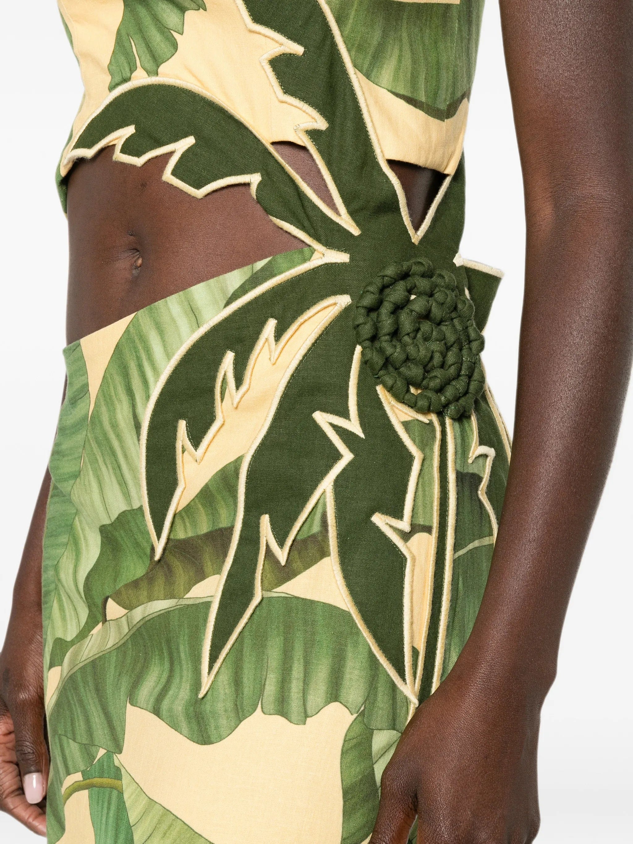 FARM Rio Fruit Banana Leaves cut - out midi dress