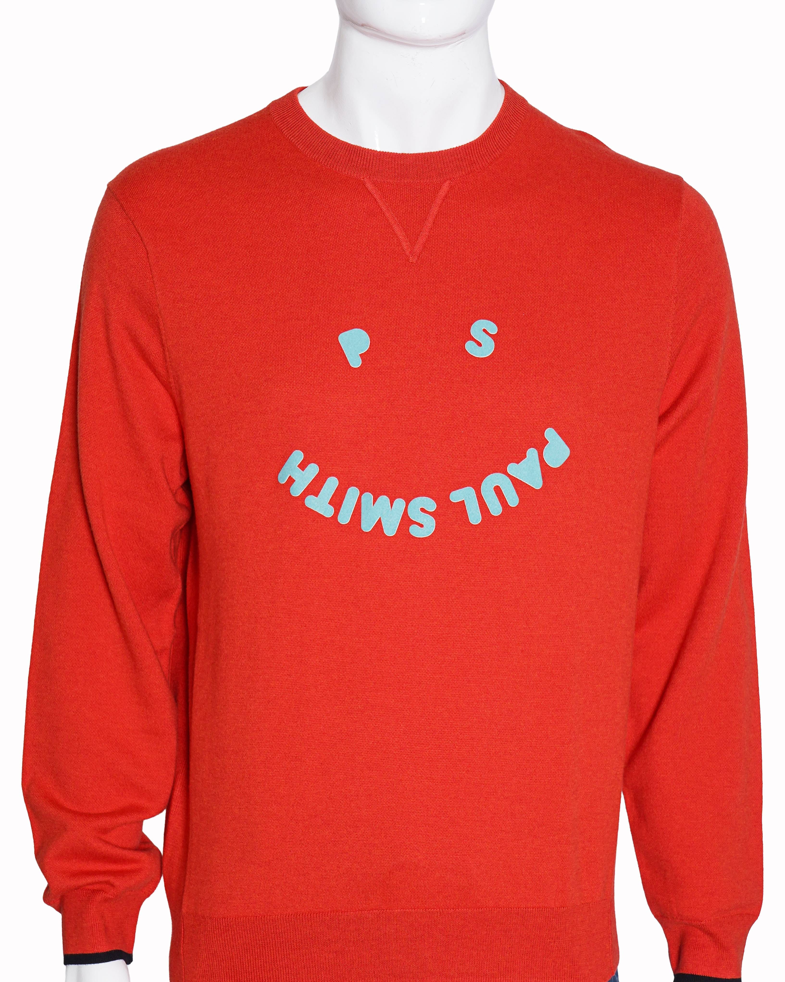 Paul Smith Men's Red Crew - Neck Happy Face Logo Sweatshirt
