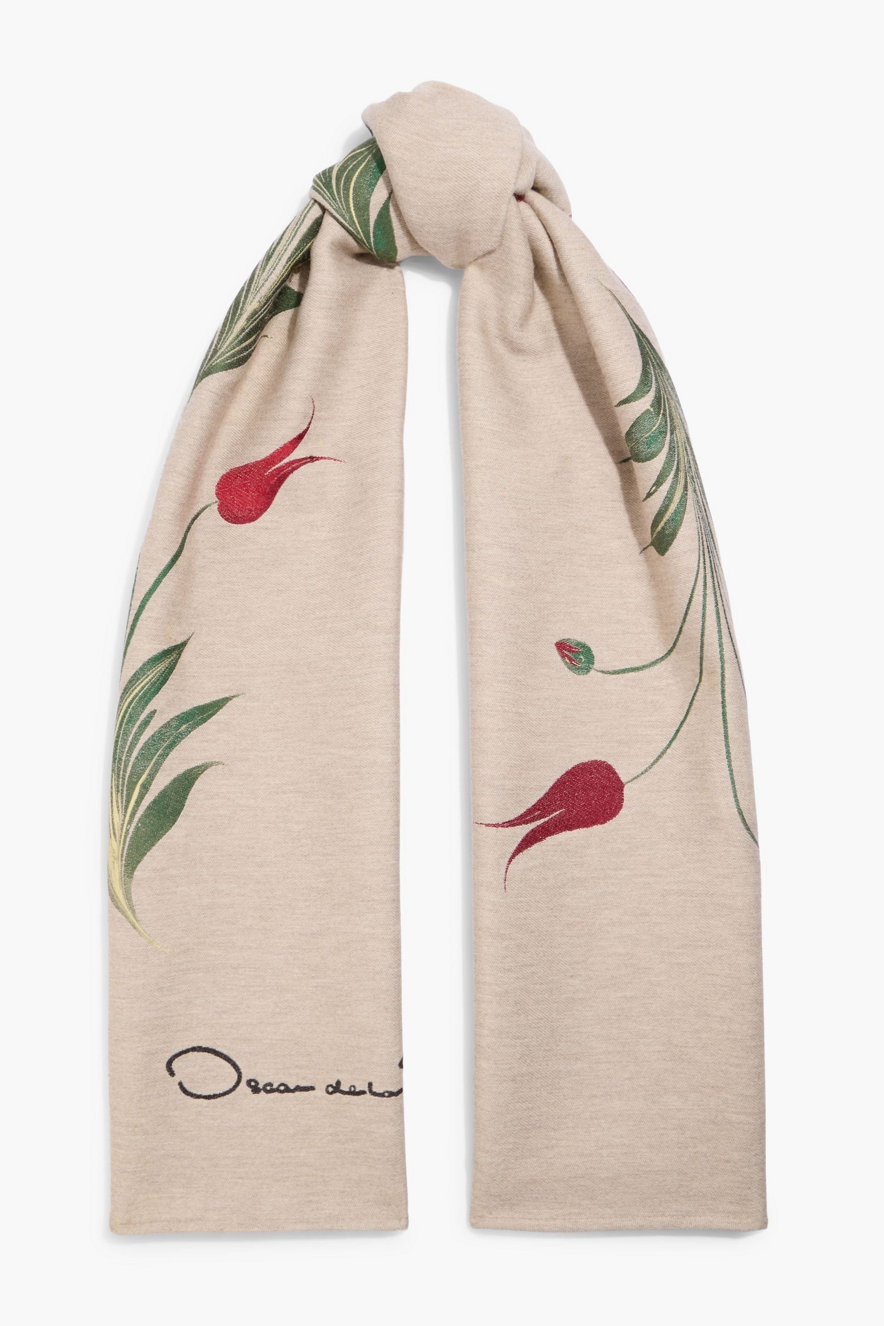 Oscar de la Renta Floral Jacquard - Knit Wool - Blend Scarf