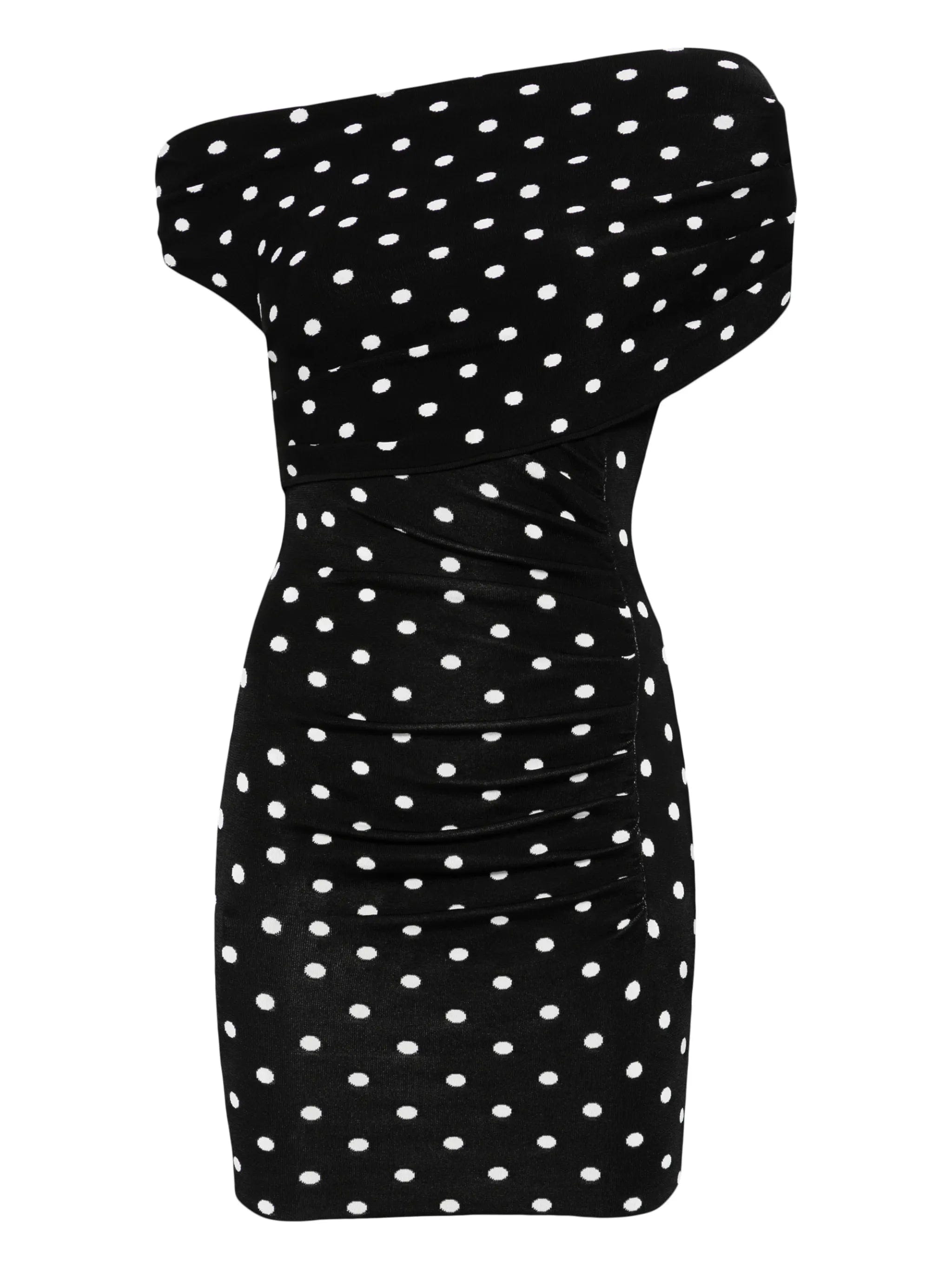 Self-Portrait polka - dot one - shoulder mini dress