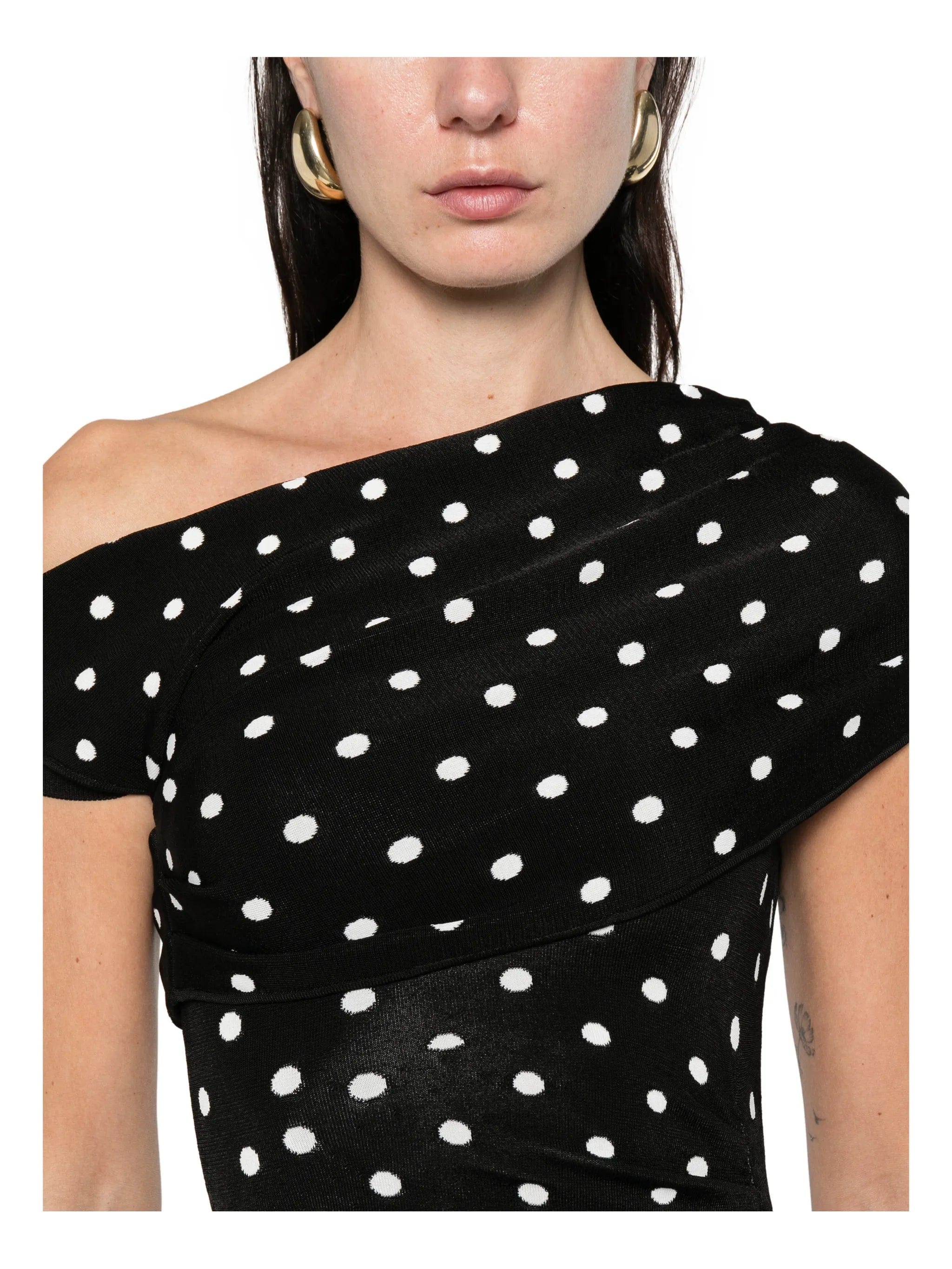 Self-Portrait polka - dot one - shoulder mini dress
