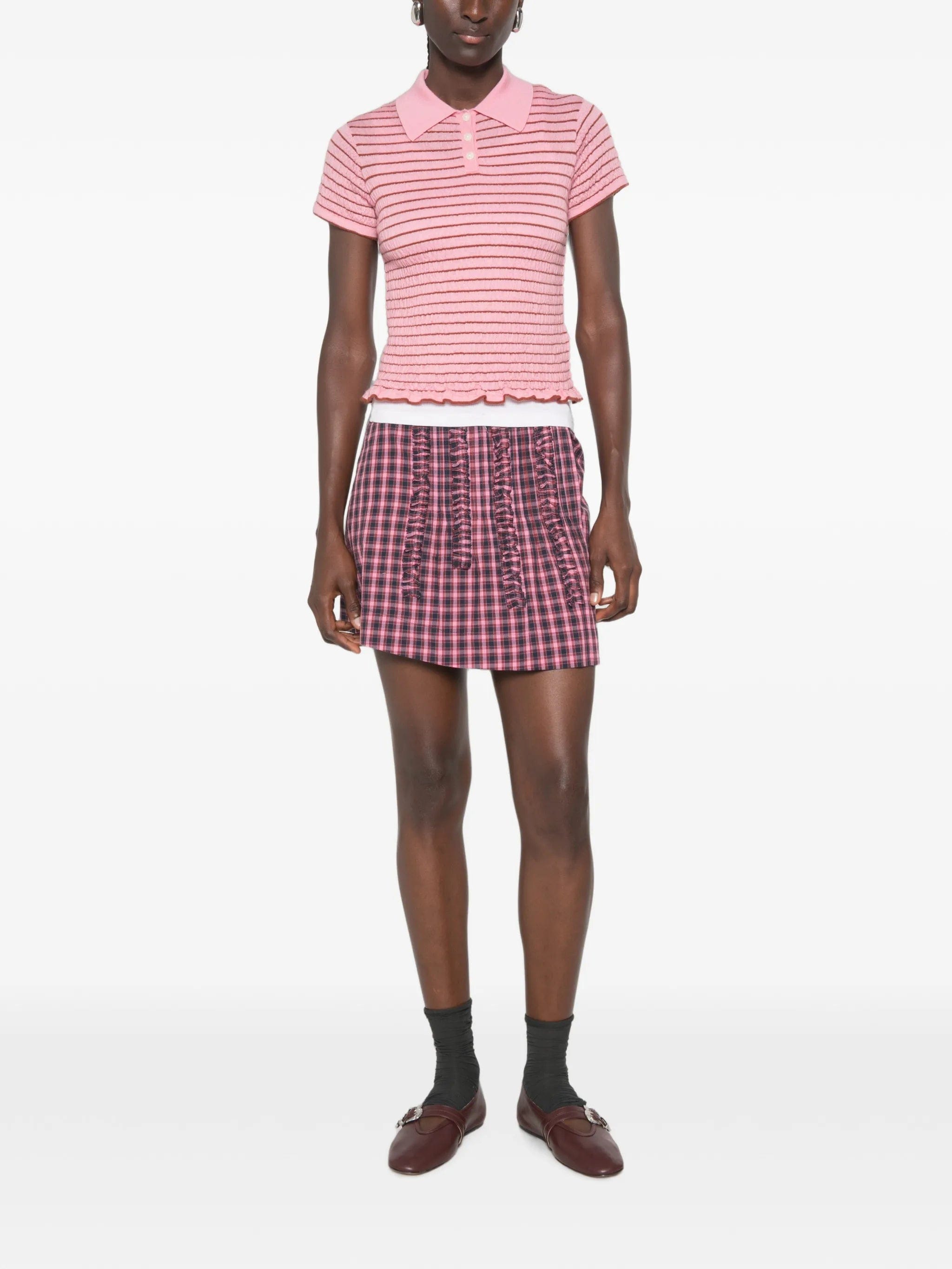 Damson Madder Glinda ruffled checked mini skirt