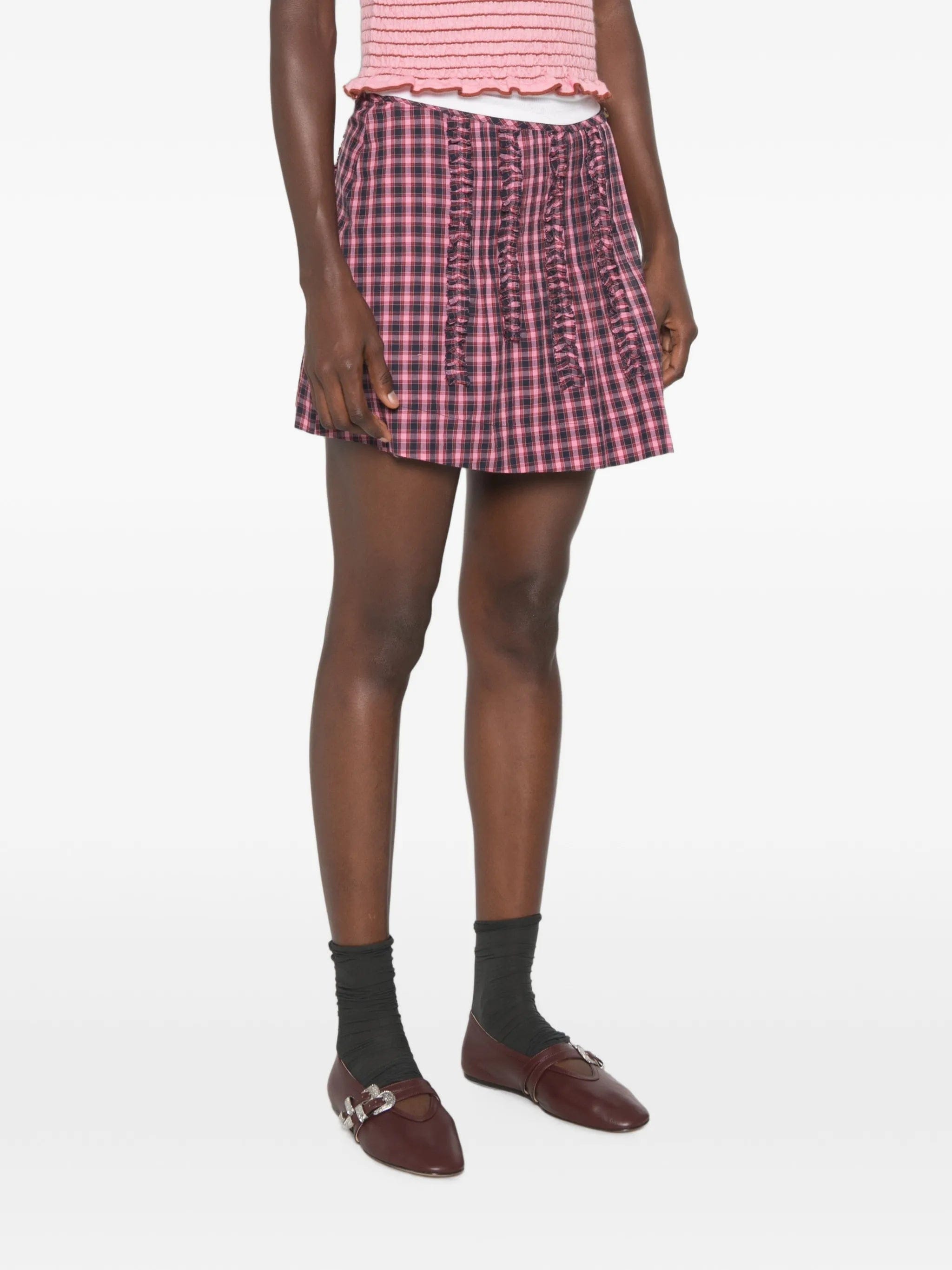 Damson Madder Glinda ruffled checked mini skirt