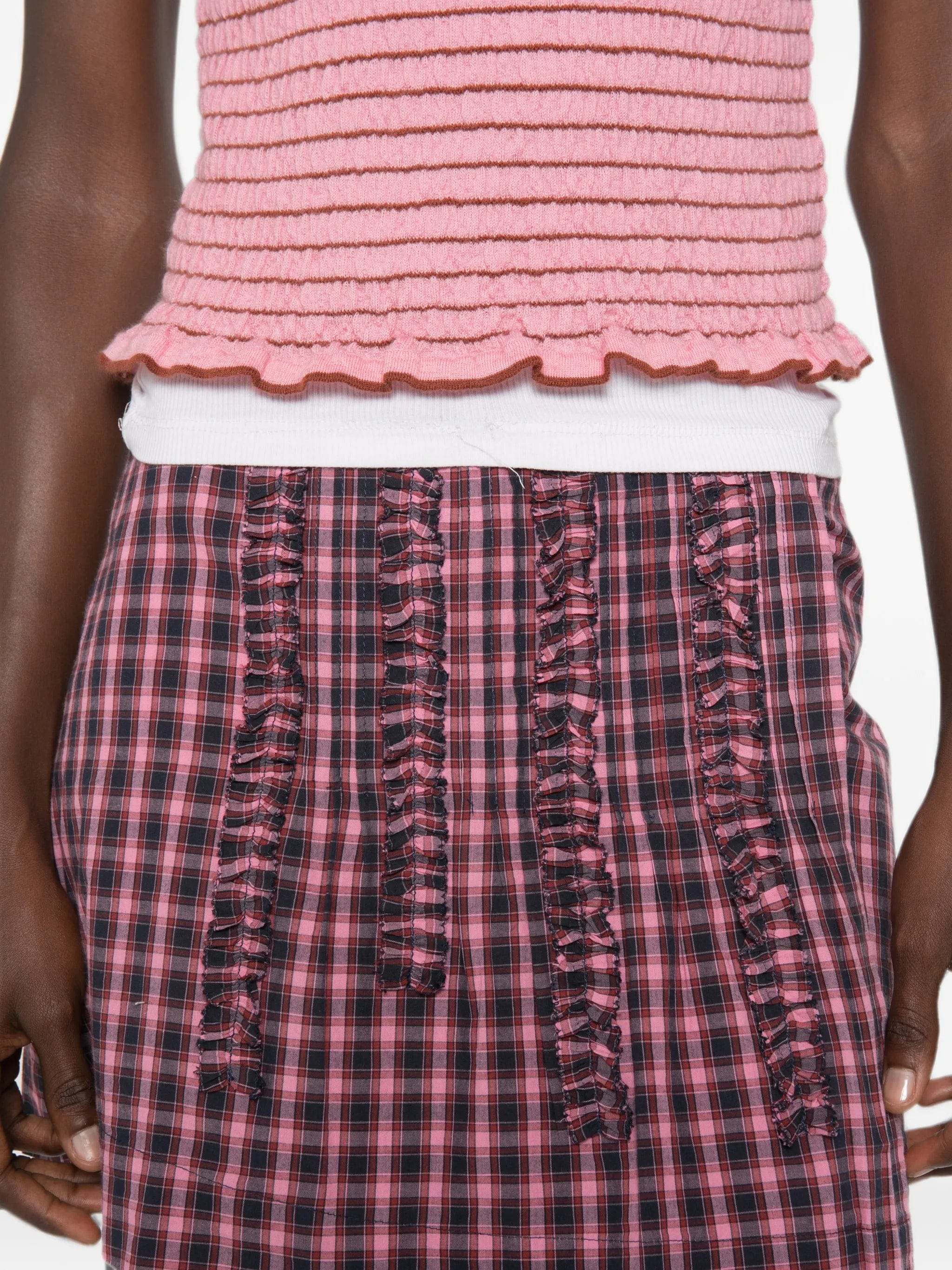 Damson Madder Glinda ruffled checked mini skirt
