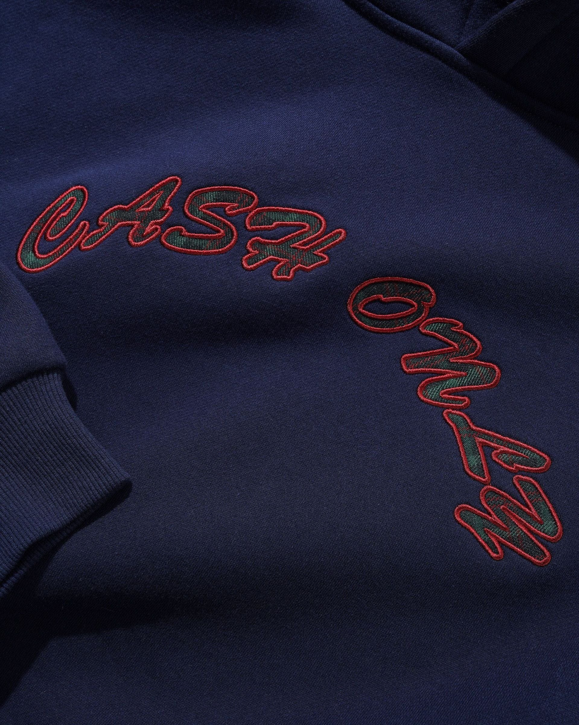 Cash Only Plaid Applique Logo Pullover Hood – Navy