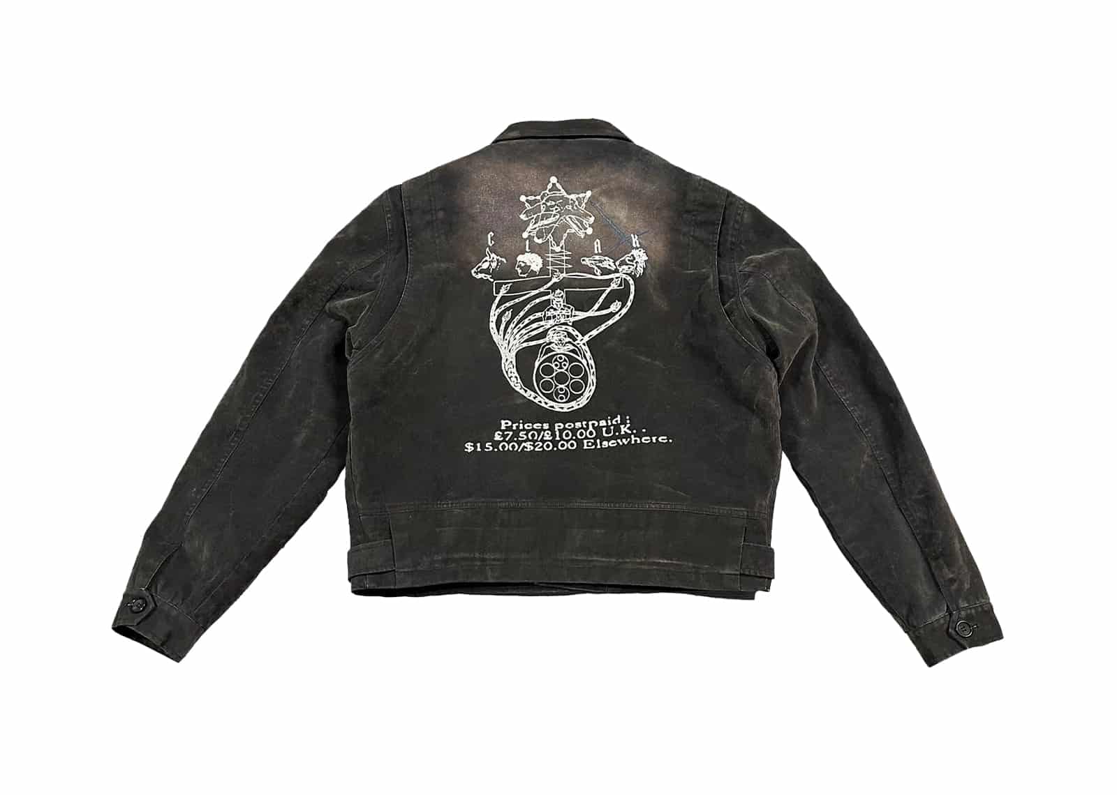 KLICK CLAK Washed Distressed Flocked Collar Motorcycle Jacket Black
