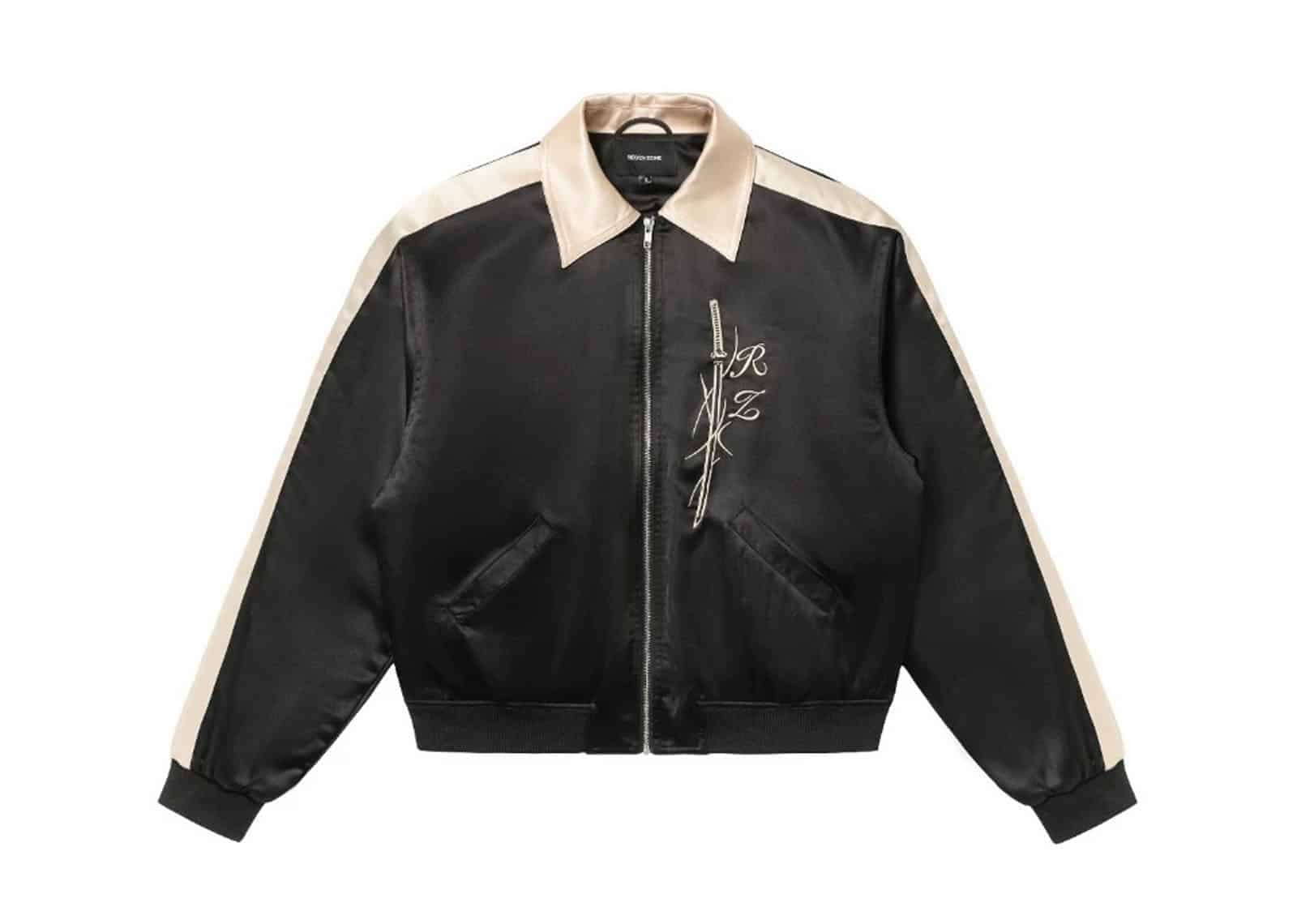 REGEN ZONE 25SS RIOT Ronin Black Gold Satin Embroidered Jacket Black