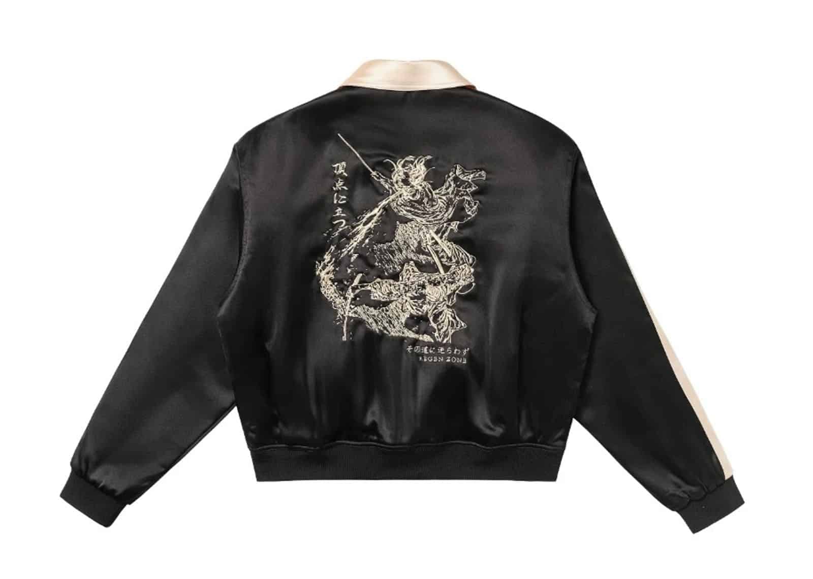 REGEN ZONE 25SS RIOT Ronin Black Gold Satin Embroidered Jacket Black