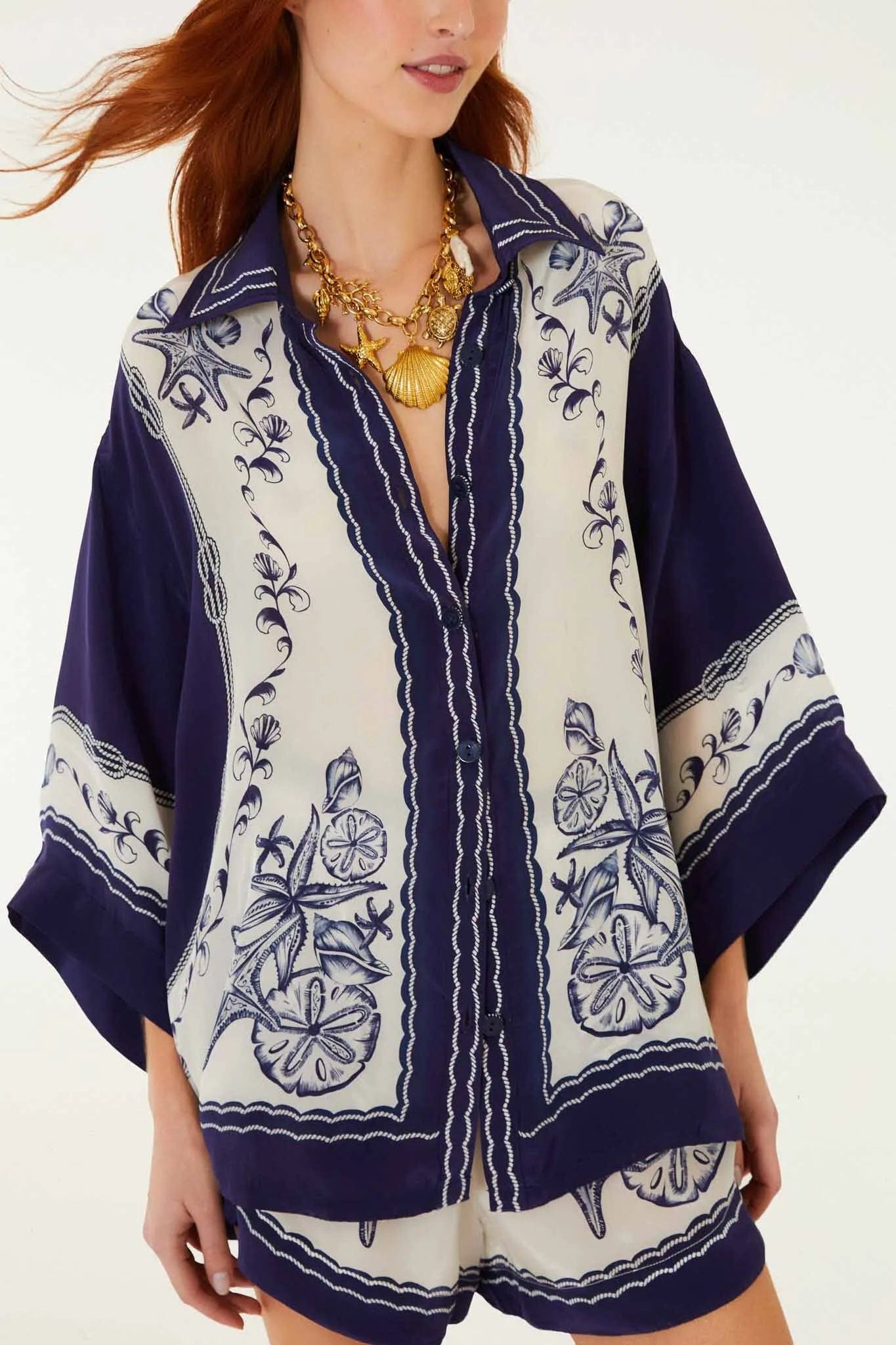 FARM RIO Coast Scarf Shirt in White