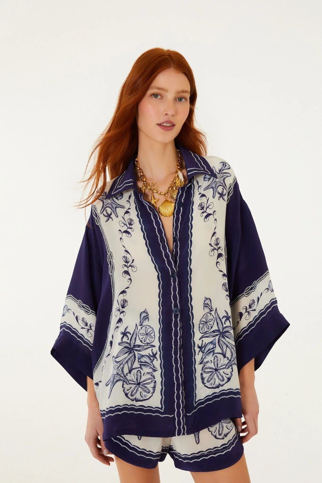 FARM RIO Coast Scarf Shirt in White
