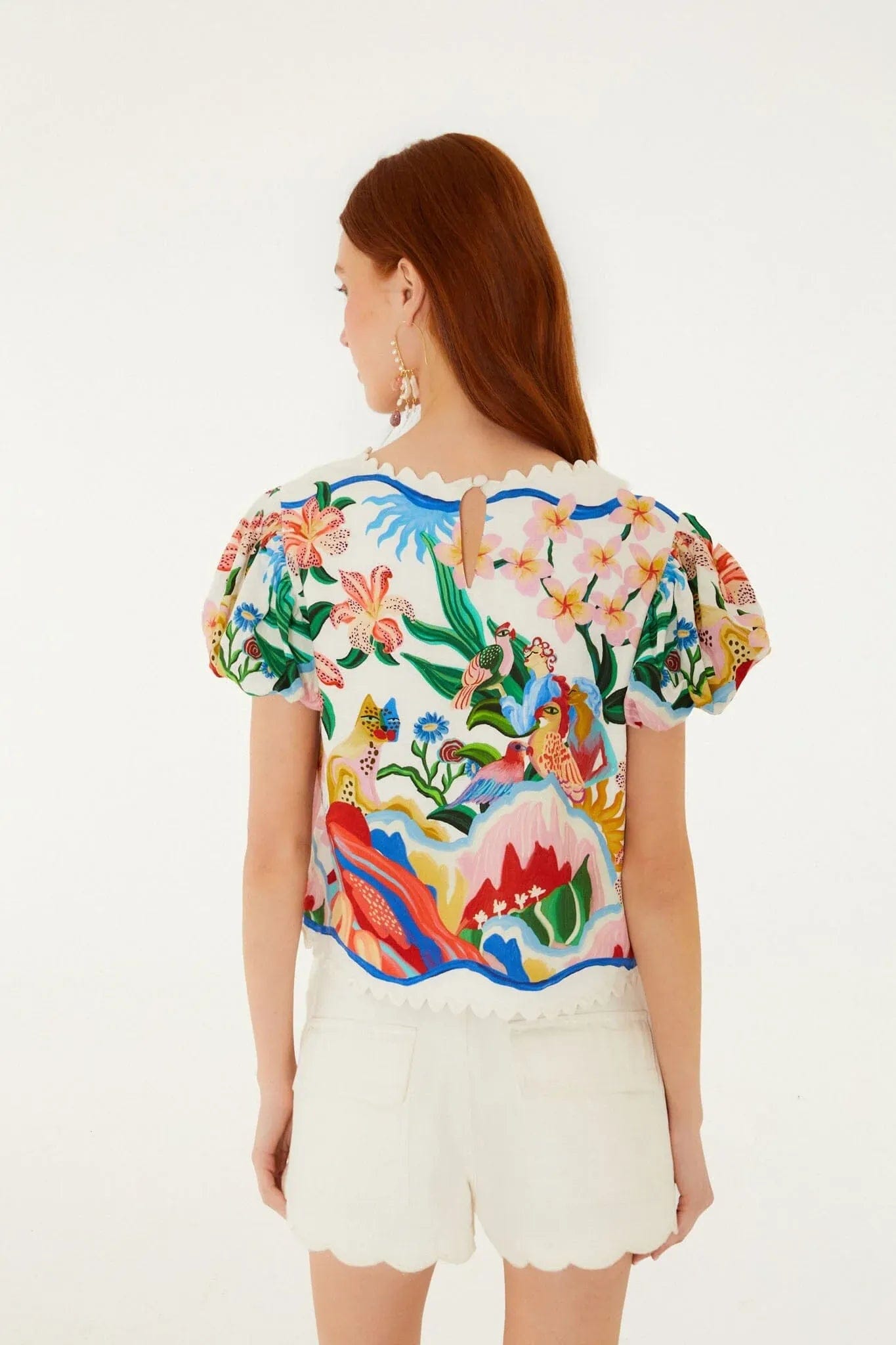 FARM RIO Canvas Scalloped Cotton Shorts in White