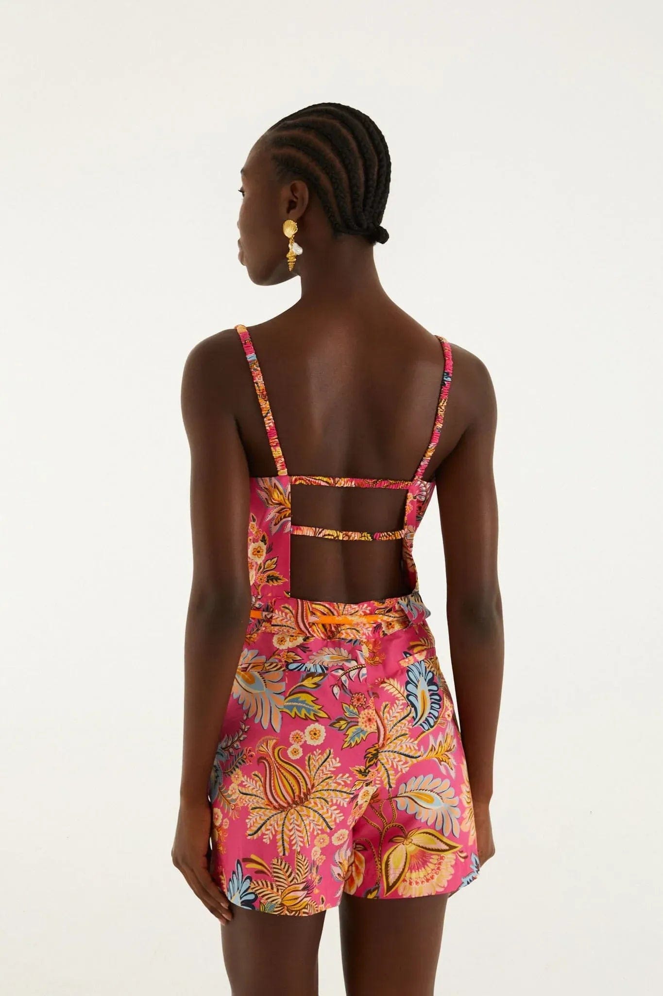FARM RIO Ligia Floral Sleeveless Cotton Mini Jumpsuit in Pink